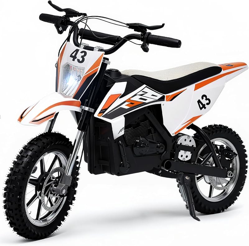 Blitzshark 36V 650W Kids Electric Dirt Bike, Dual Disc Brakes | Off-Road Motocross Style,17 MPH Speed,Aluminum Wheels,Dual Suspension,Twist Grip Throttle,Rubber Tires,Leather Seat