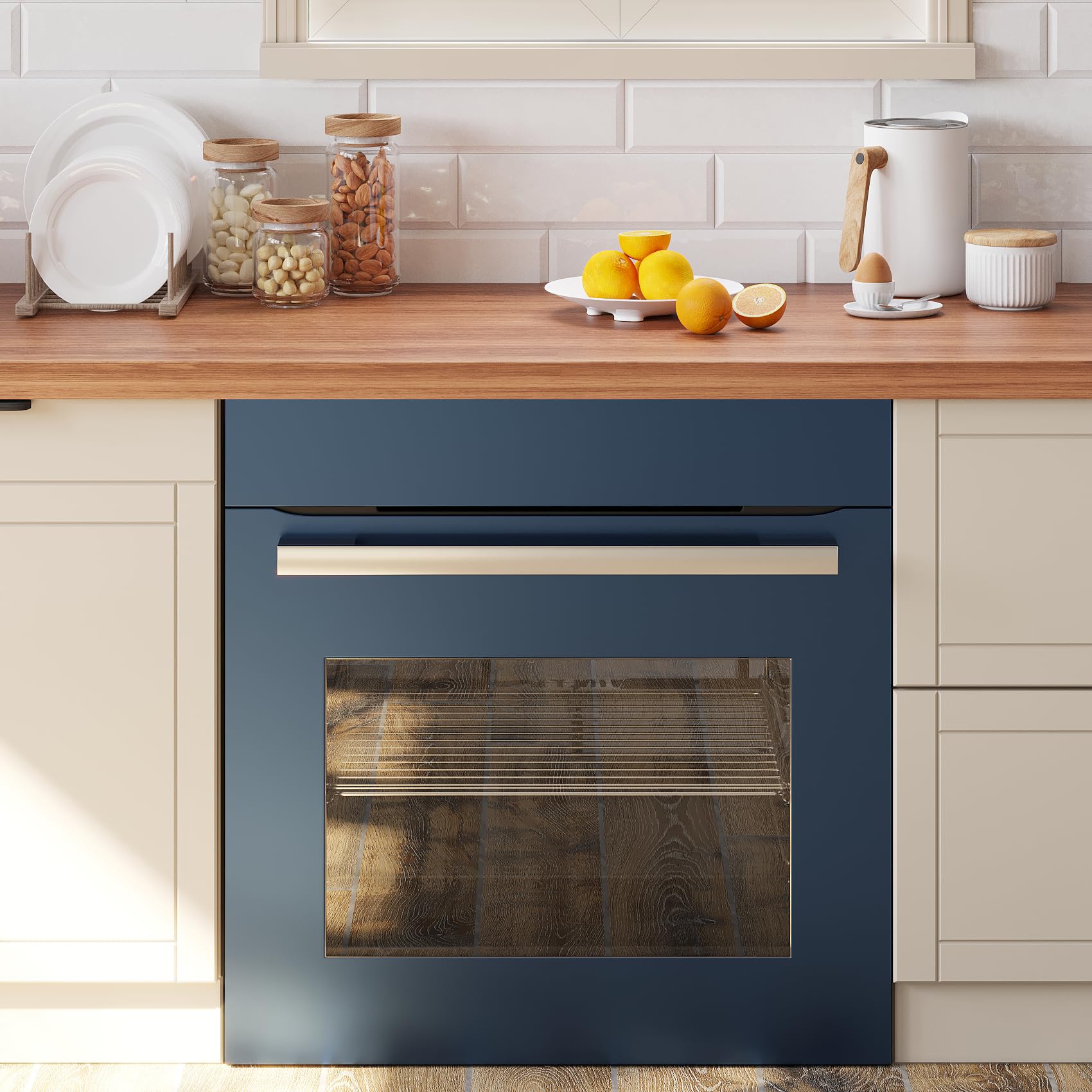 FunStick 60CMx5M Papel Adhesivo para Muebles Cocina Azul Vinilo Adhesivo Color Metalico Papel Pintado para Armarios Refrigeradores Impermeable Vinilo Pared Azul Dormitorio Vinilos Encimera Mesa Cocina