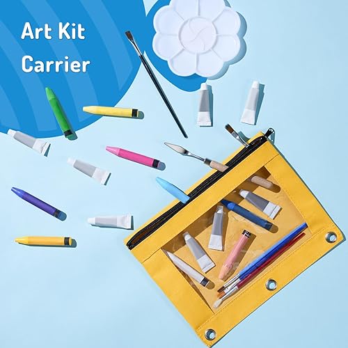 Vista 12 de Forvencer Estuche para lápices de 3 anillas, estuche transparente con cremallera suave, bolsa de lápices de gran capacidad con 3 ojales reforzados