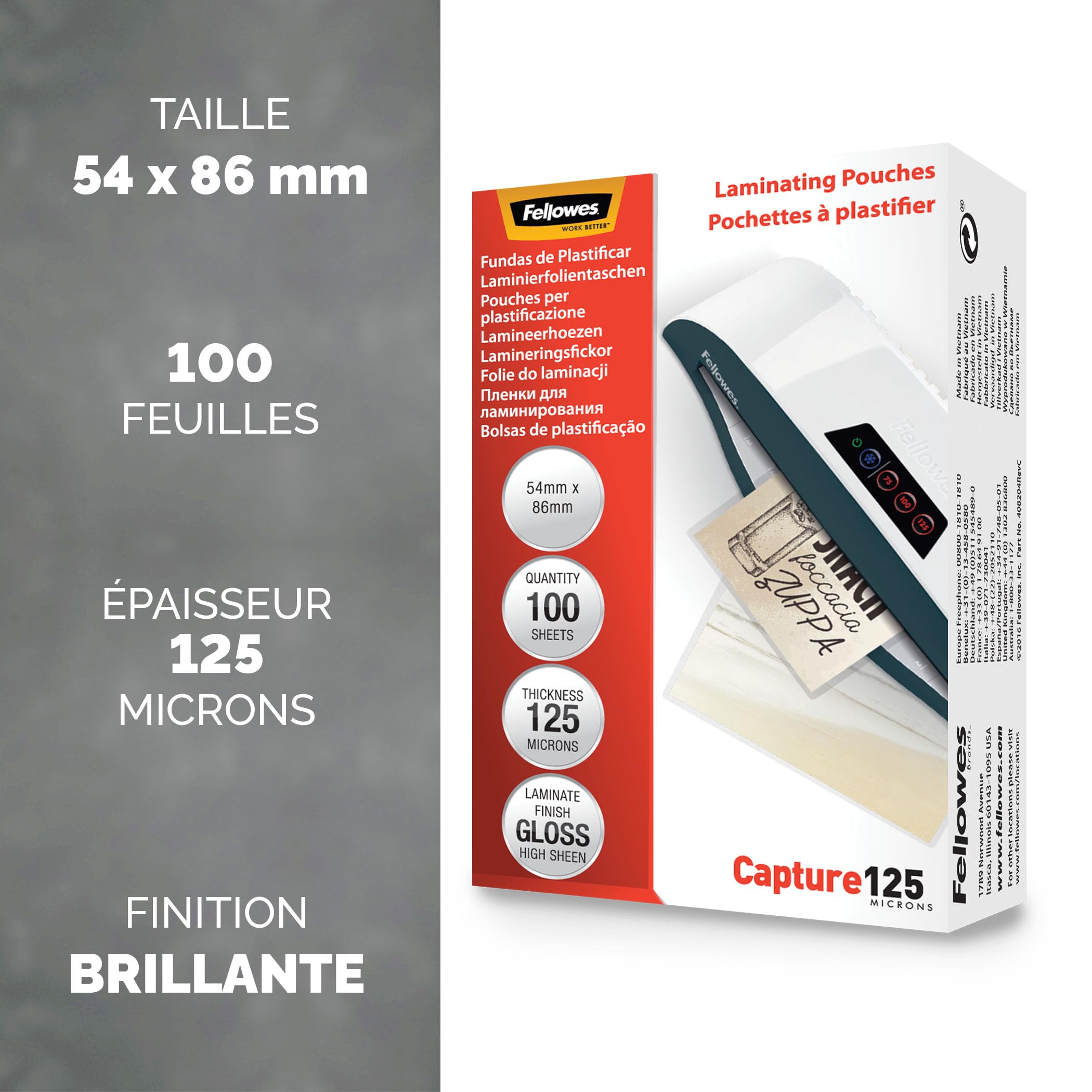 Fellowes Capture Pochette de plastification 125 microns 54 x 86 mm