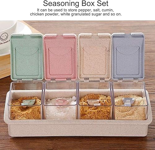 Miniatura 2 de Tarros de especias de 4 rejillas, caja de condimentos transparente, pimienta y sal con cuchara para el hogar y la cocina