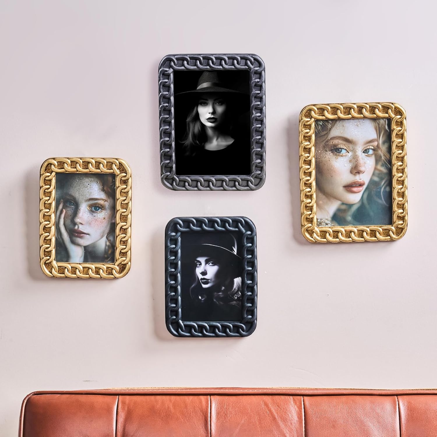 5x7 Ornate Picture Frame-Gold, Vintage Photo Frames for Chain Design, Hand-Crafted Resin Table Frame, Hanging Frames with Easel, Hook & Mat, for Home, Photo Gallery Art