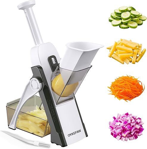 Cortadora de mandolina segura para cocina, picadora de alimentos vegetales 5 en 1, cortador de papas fritas, cortador de frutas, grosor ajustable de