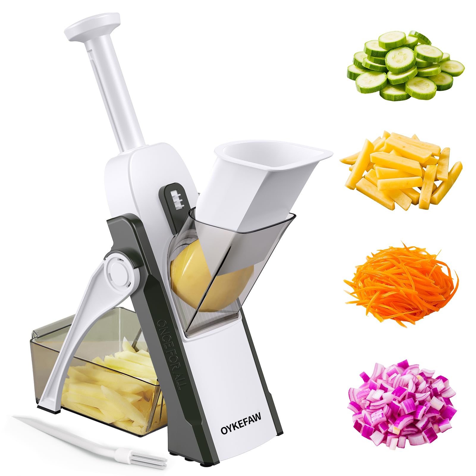 safe mandoline slicer for kitchen, 5 in 1 vegetable food chopper, potato french fry cutter, fruit slicer, adjustable thickness 0.1-8 mm, kitchen chopping artifact fast meal prep (gray)