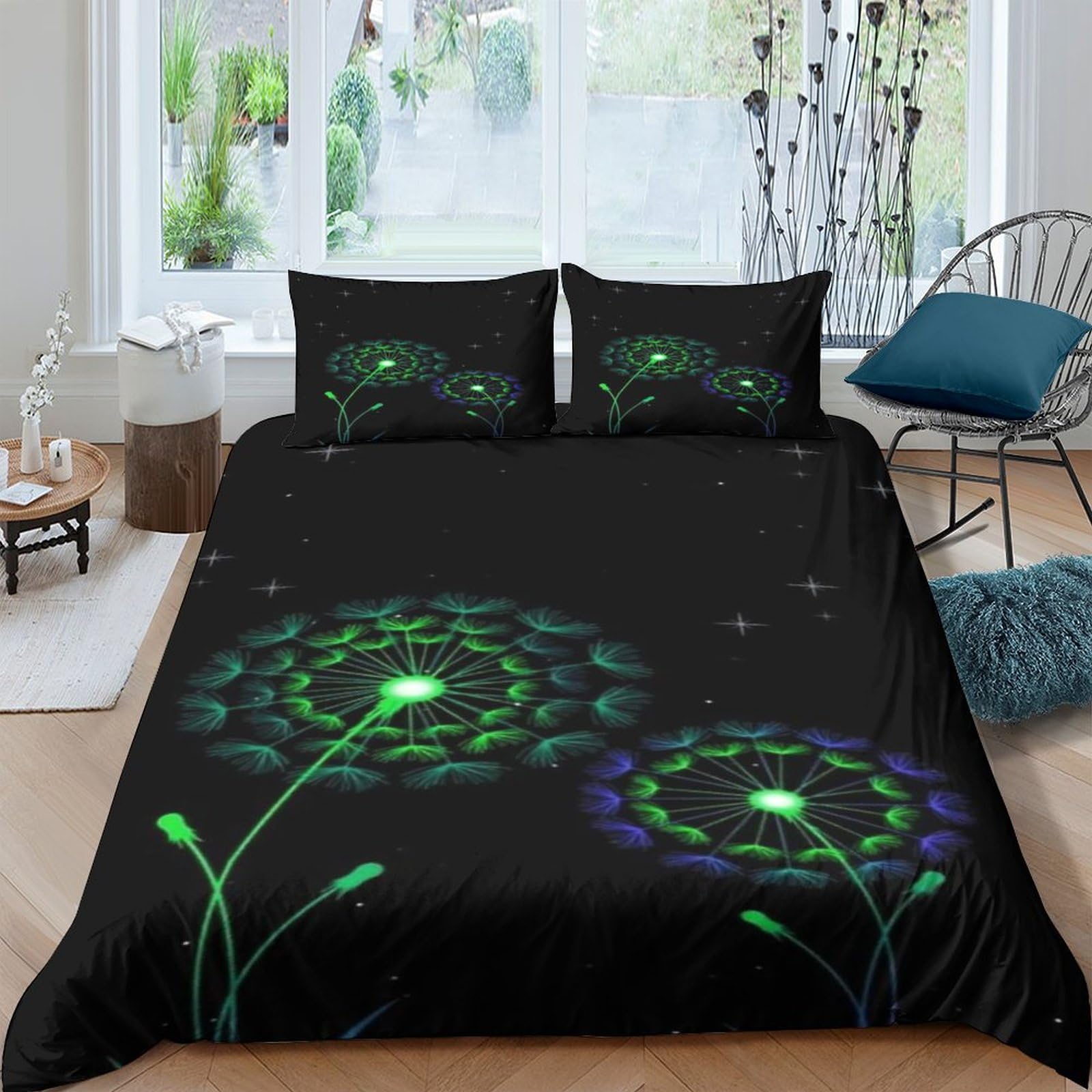 MXRMXR Dandelion 3D Digital Print Bedding Sets with Pillowcase Duvet Cover Soft Microfiber 3 Piece Set Quilt Cover with Zipper Closure for Kids Adult Teens King（220x240cm）