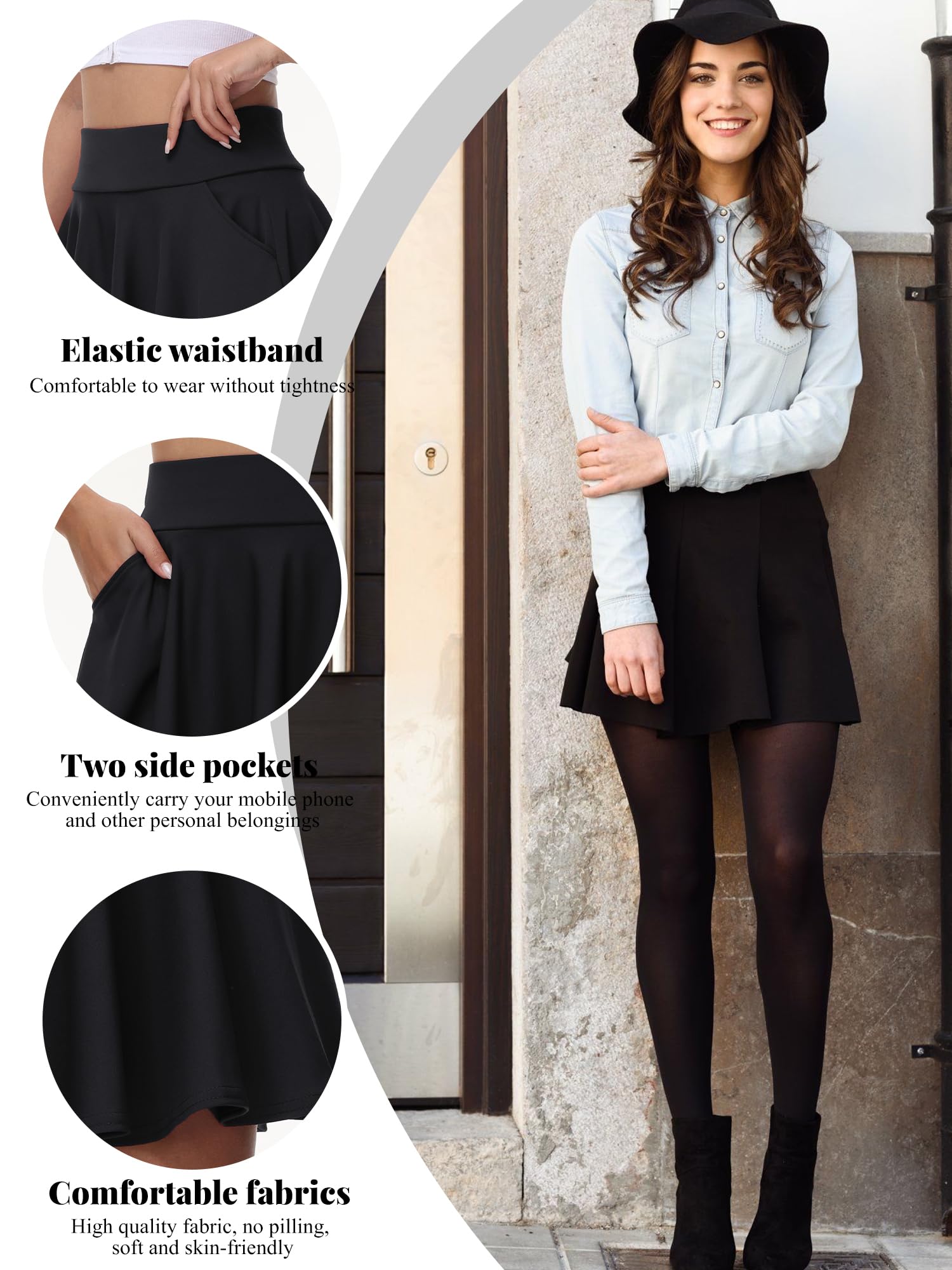 Falda básica para Mujer y niña, Falda Negra, Minifalda Skater con pantalón, Bolsillo, versátil, elástica, Informal, Falda de Tenis para Mujer