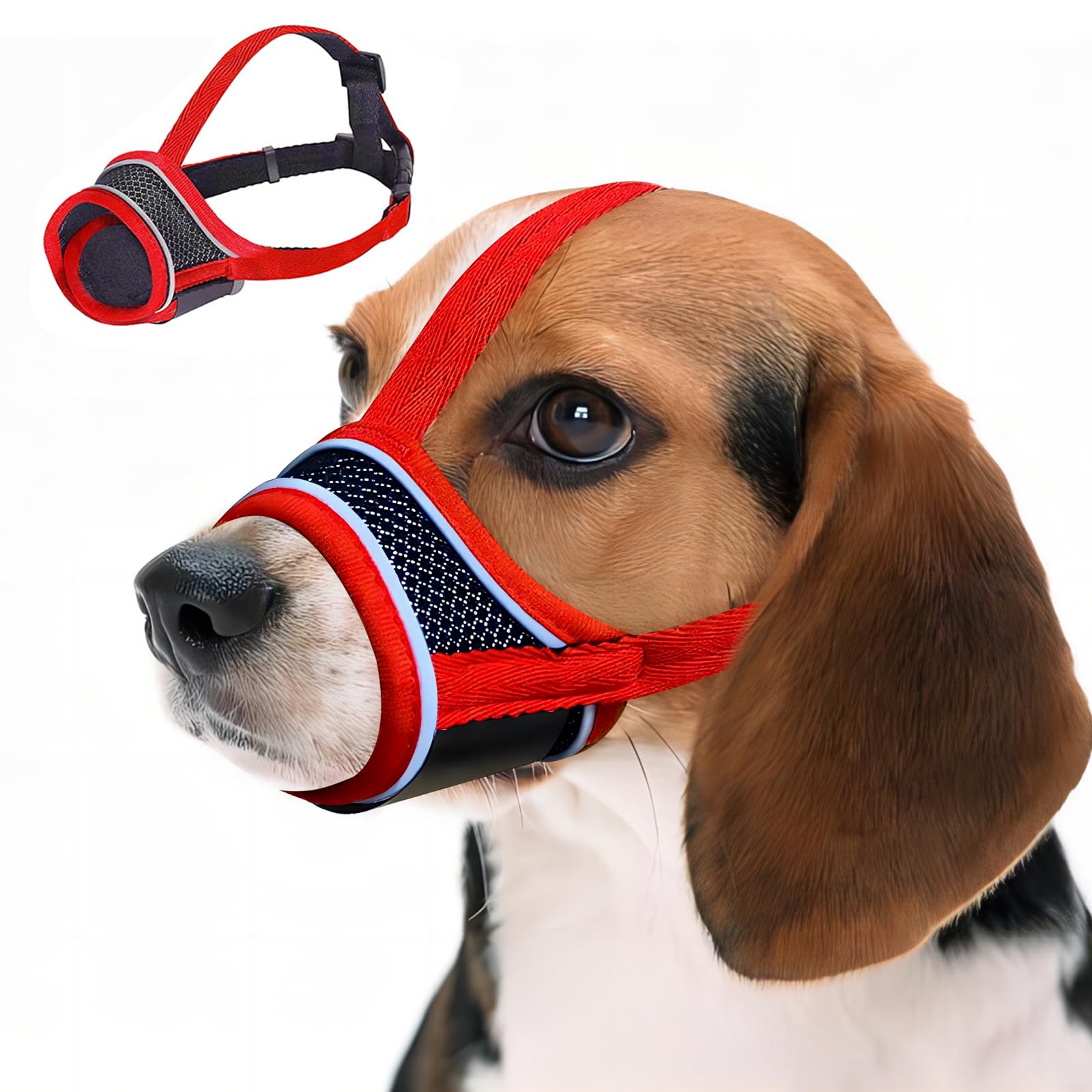 Bozal para Perros pequeños y medianos, bozal de Malla Transpirable con Gancho Ajustable, bozal Suave para Perros para Evitar mordeduras, Masticar y ciertos ladridos (Rojo, M)