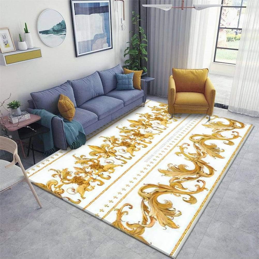 Home Area Runner Rug Pad Gold Antique Seamless Border Luxury Golden Lion end lace Damask Thickened Non Slip Mats Doormat Entry Rug Floor Carpet for Living Room Indoor Outdoor Throw Rugs