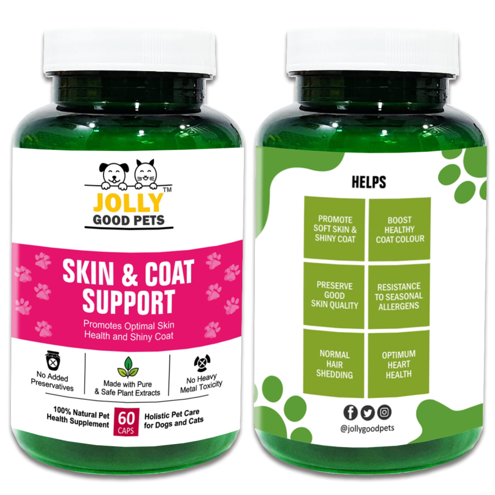 Jolly Good Pets Skin & Coat Support Supplement for Dogs & Cats I 100% Plant-Based I for Nourished, Soft & Shiny Coat I 60 Capsules (B0B7C2CPHJ) Amazon Price History, Amazon Price Tracker