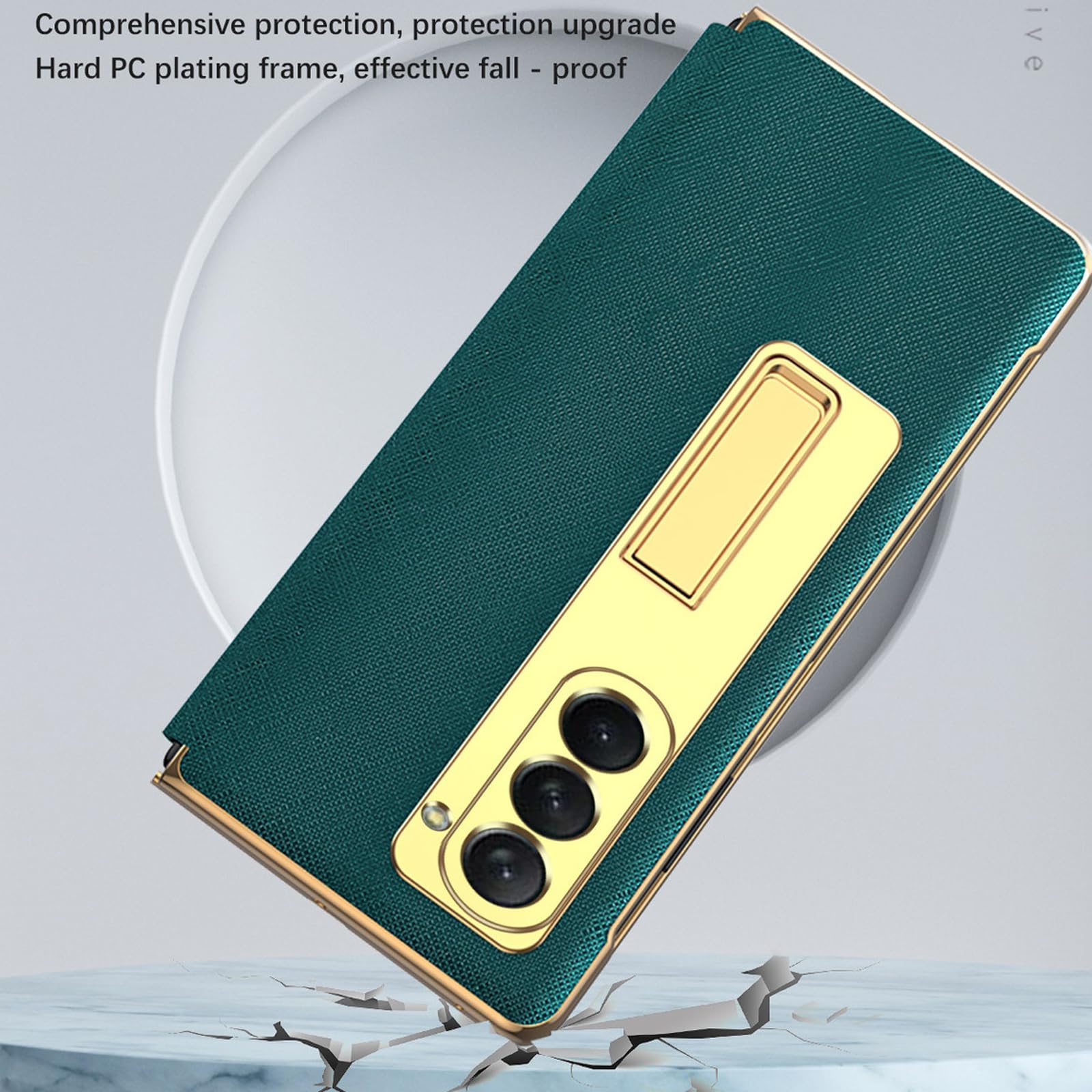 EKSED Custodia in Pelle per Samsung Galaxy Z Fold 5 5G 2023, Custodia elettrolitica con Protezione Completa del Corpo con Schermo in Vetro temperato e Supporto Nascosto Cover Antiurto