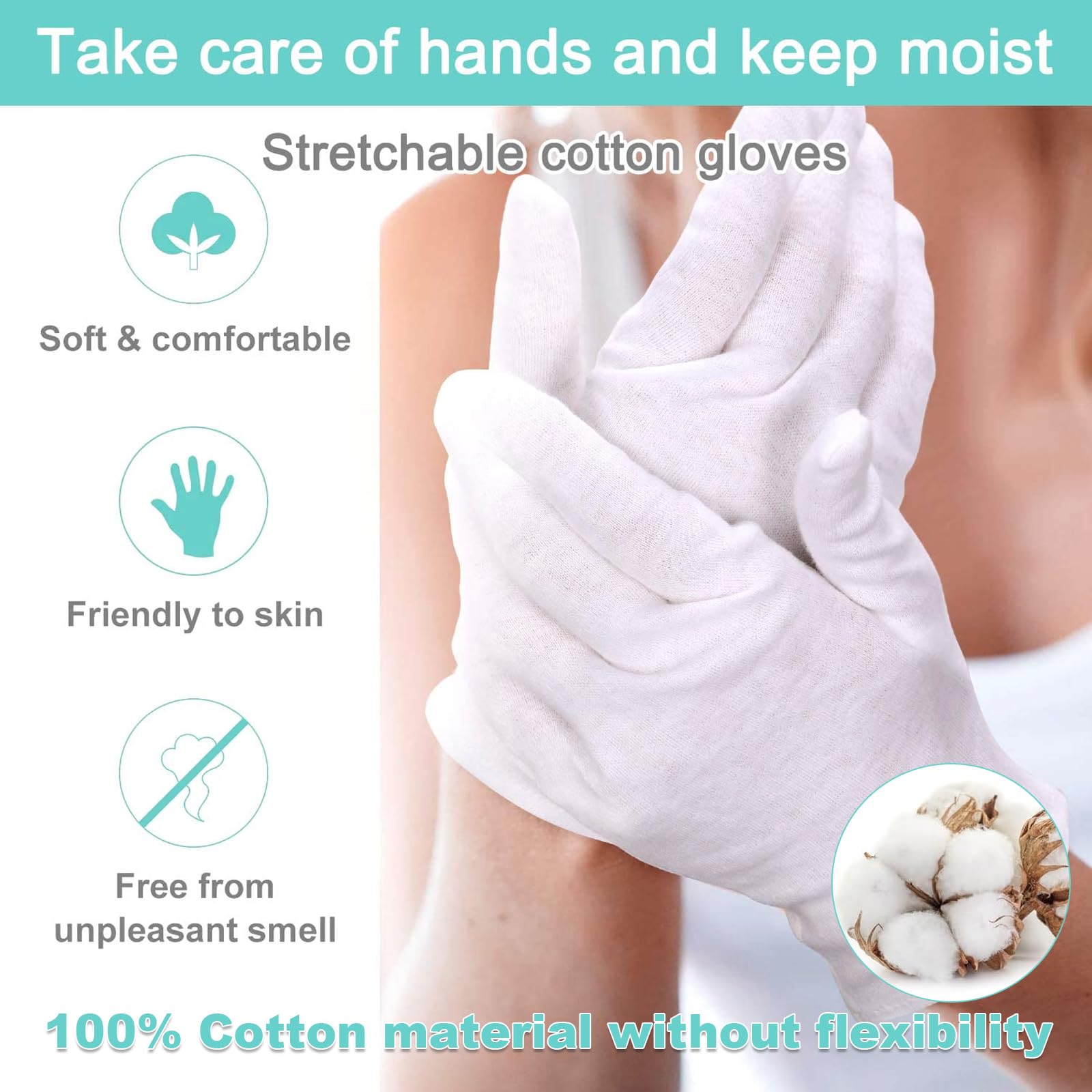 12 Paia Di Guanti In Cotone Bianco 70% Per Ispezione, Protezione E Igiene - Taglia Media Unisex