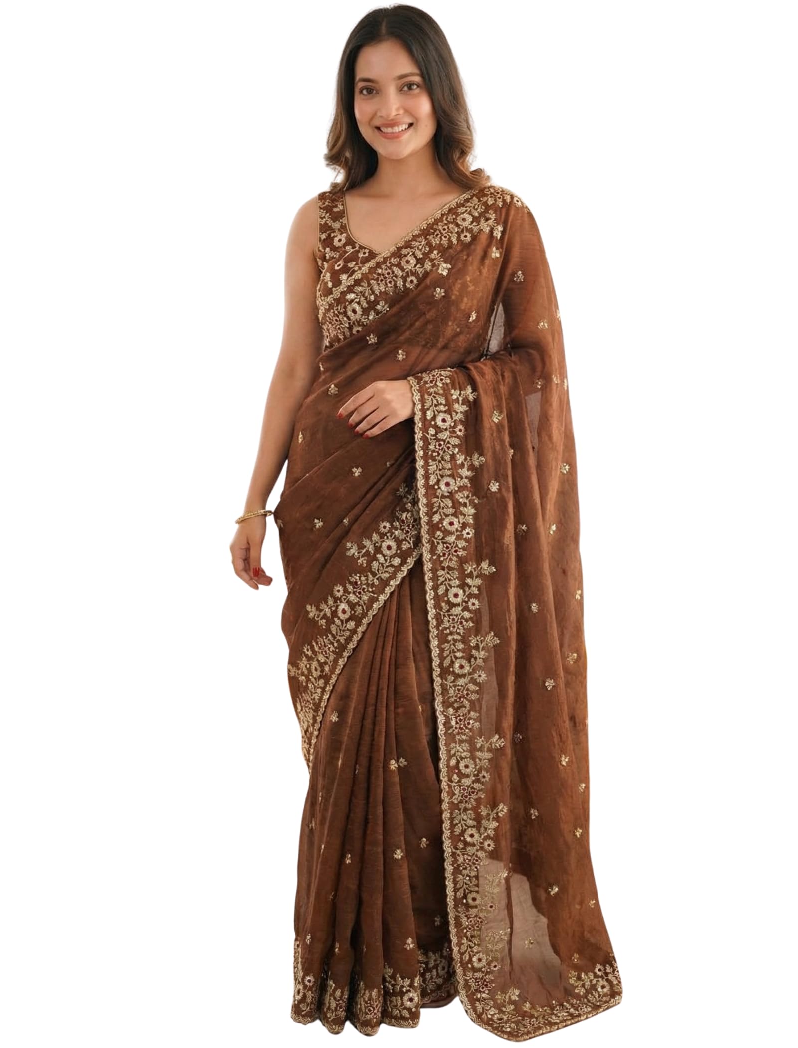 orhans Women's Tissue Silk Ethnic Motifs Embroidered Tissue Heavy Work Saree with Embroidered Stitched blouse | Beautiful Saree for Women | Traditional Indian Sari-picture-26