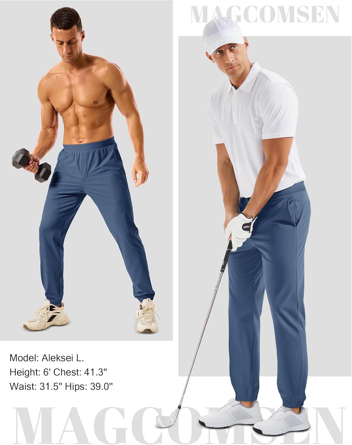 MAGCOMSEN Men's Golf Pants Stretch Joggers with Zipper Pockets Work Casual Slack for Men