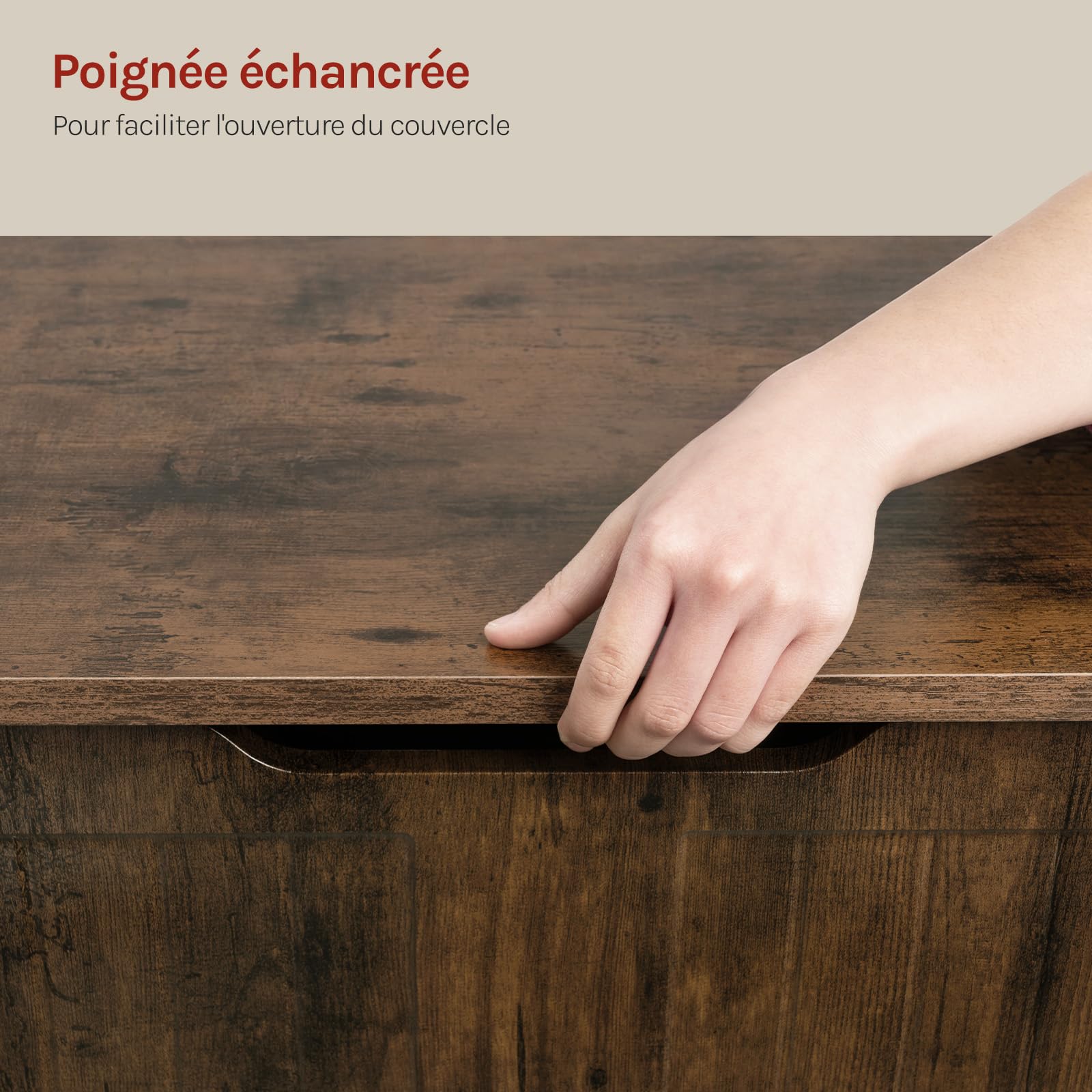 WOLTU Banc de Rangement à roulettes, 100 x 50,5 x 40 cm, Coffre de Rangement avec Couvercle Rabattable à Charnières, pour Chambre, Entrée, Salon, Brun Rustique