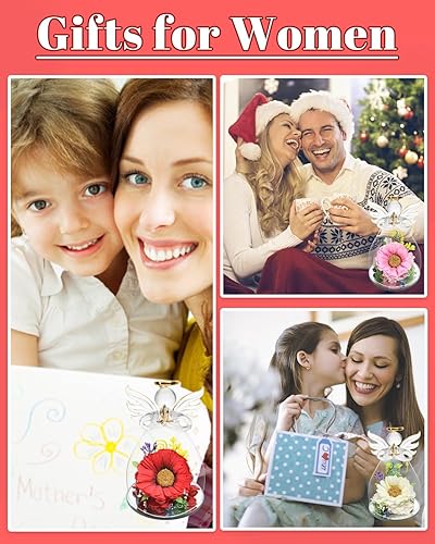 Miniatura 4 de Regalos de cumpleaños para mujeres, regalos de girasol con flores preservadas en figuras de ángel de cristal, aniversario, para mujeres, regalos