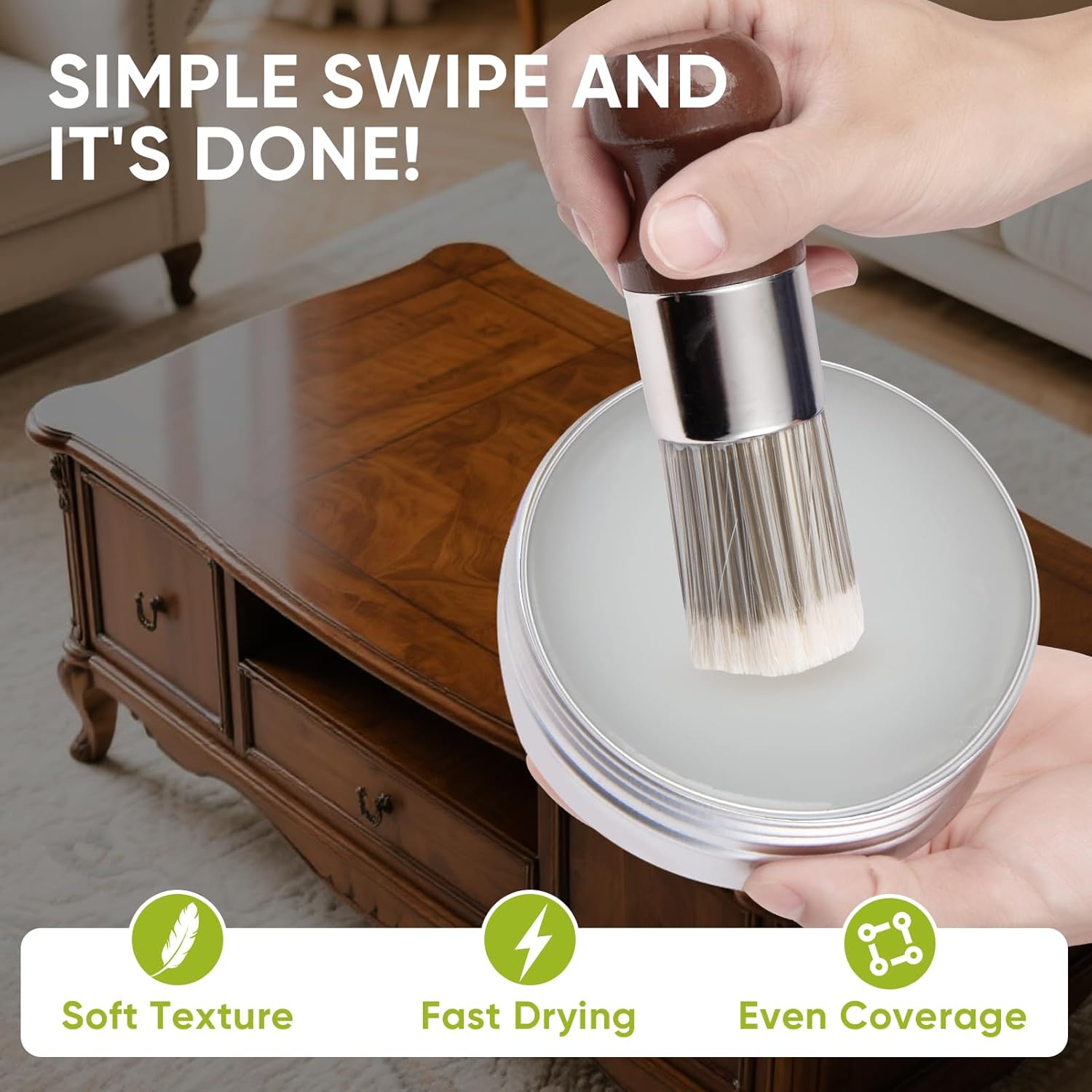 Furniture Salve for Leather & Wood - Polish, Restore & Protect, Vinyl & Wood Surfaces | Leather Conditioner & Repair Salve with Applicator Brush | All-in-One Furniture Polish & Moisturizer 4oz - Image 6