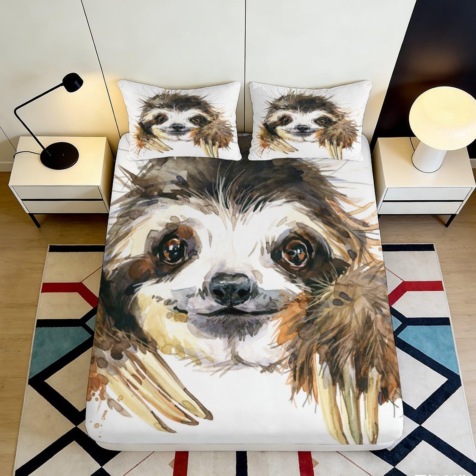3D Printed Sloth Animal Fitted Sheet Microfiber Soft Breathable Cartoon Jungle Mattress Cover for Bedroom Dorm Decor 90x200x25cm