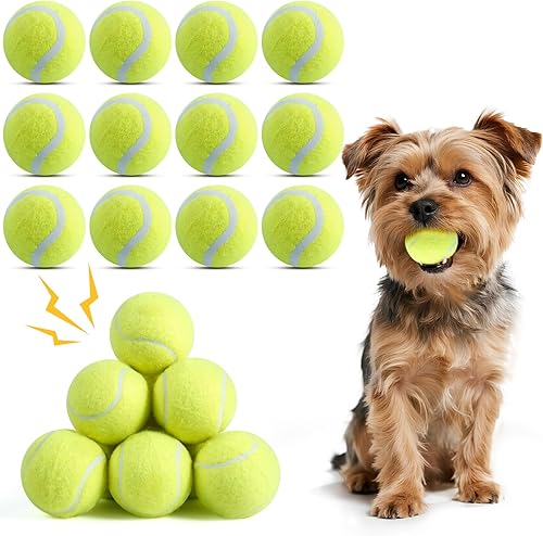 susu & wuwu Paquete de 12 pelotas chirriantes para perros pequeños, pelotas de tenis pequeñas de 2 pulgadas, juguete interactivo para perros, no
