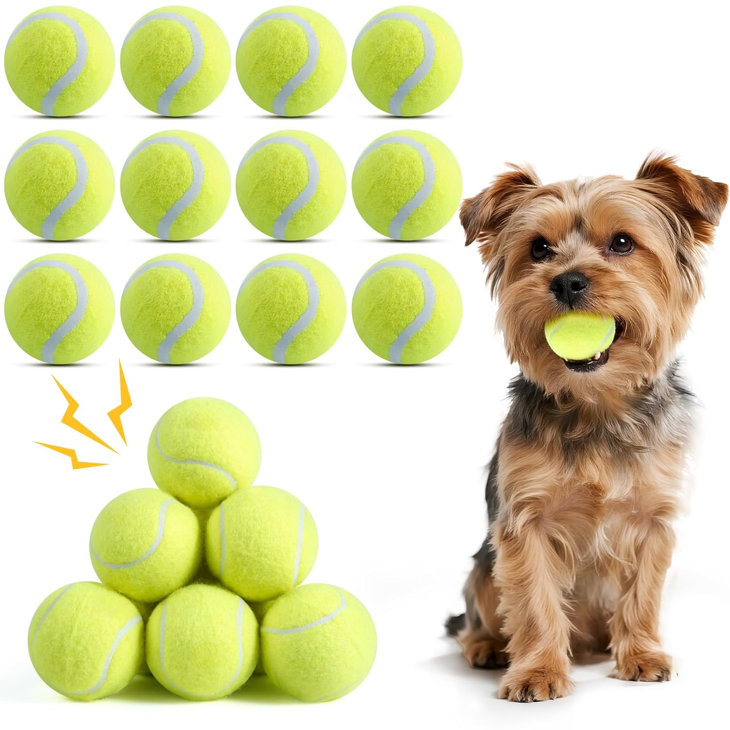 susu wuwu 12 Pack Squeaky Balls for Small Dogs 2 Inch Small Tennis Balls Interactive Fetch Dog Toy