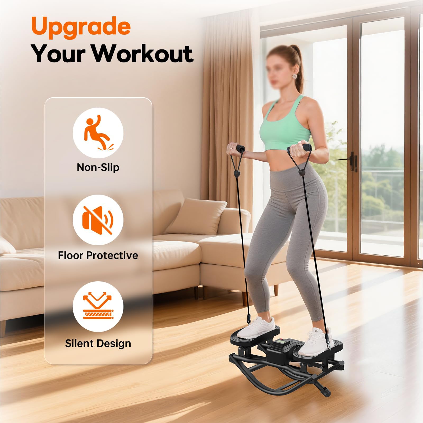 Attrezzi Palestra Casa Allenamento A Casa Pedana Fitness Mini Stepper da Casa con Fasce di Resistenza E Monitor LCD Macchina Stepper Oscillante