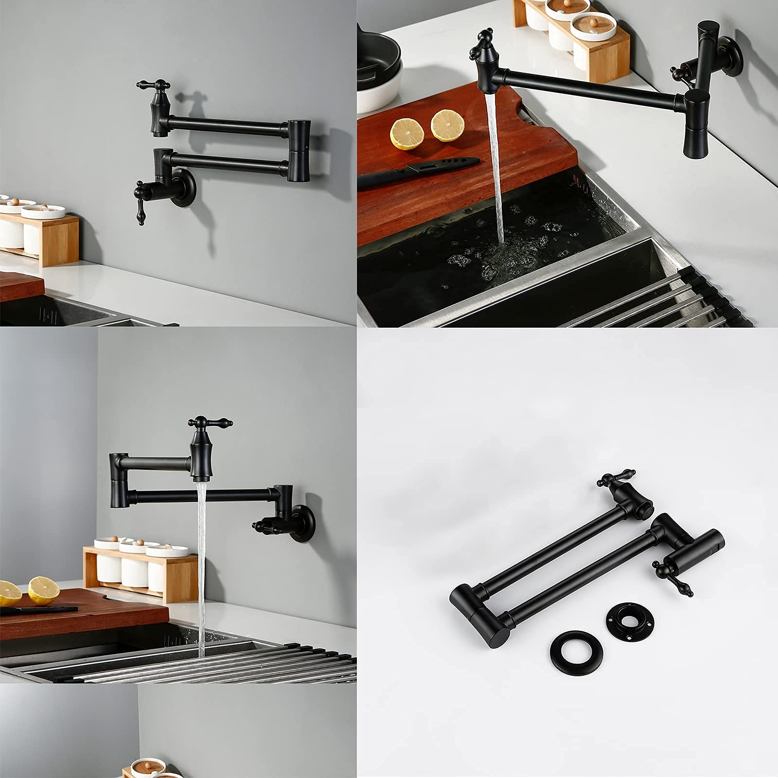 Grifo de cocina plegable de un solo frío Grifos de fregadero de cocina de latón montados en la pared Grifo giratorio de un solo orificio para cocina Grifo de brazo oscilante de doble articulación,Oro