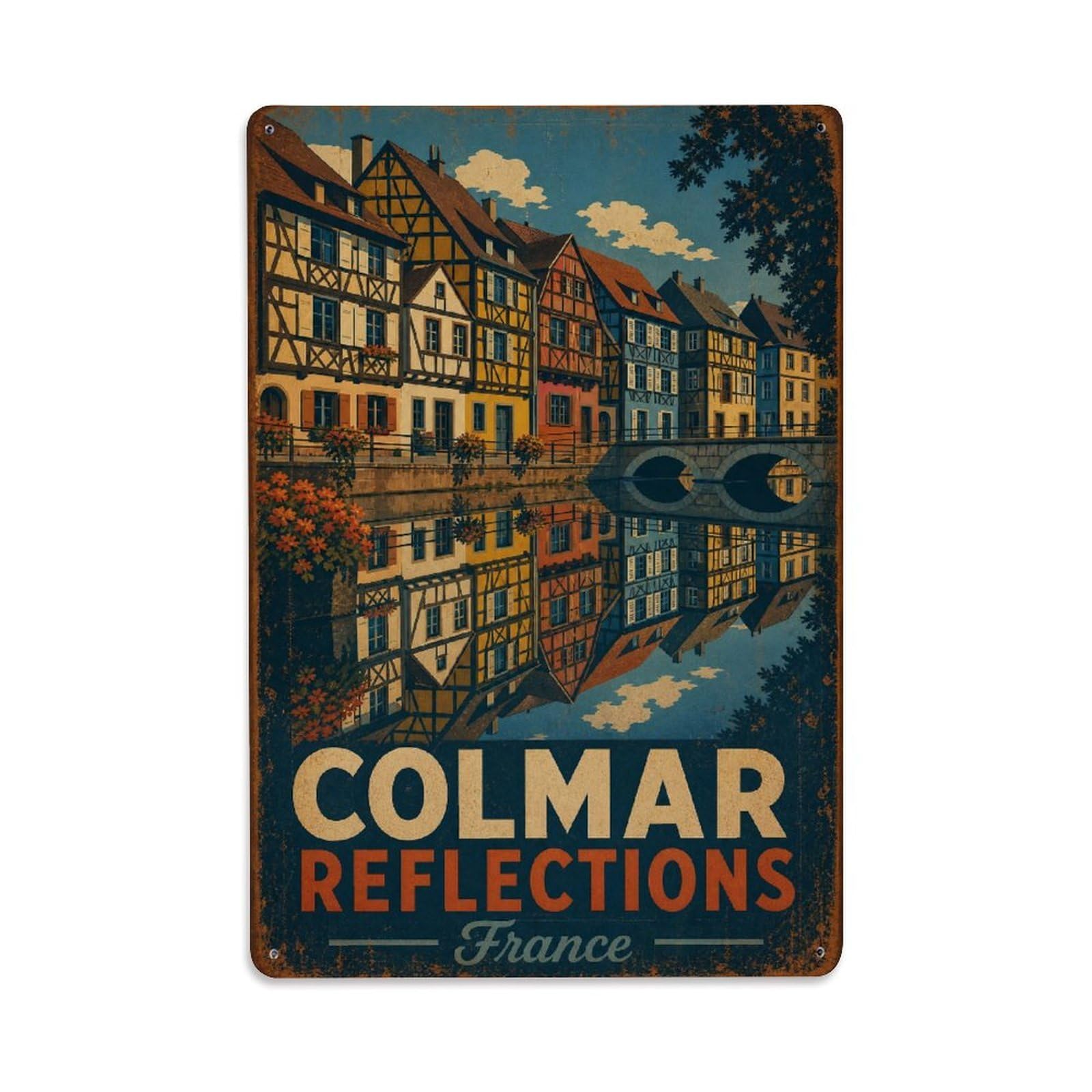 Gead 8X12inch Style Vintage Travel Colmar France Reflections Metal Tin Sign