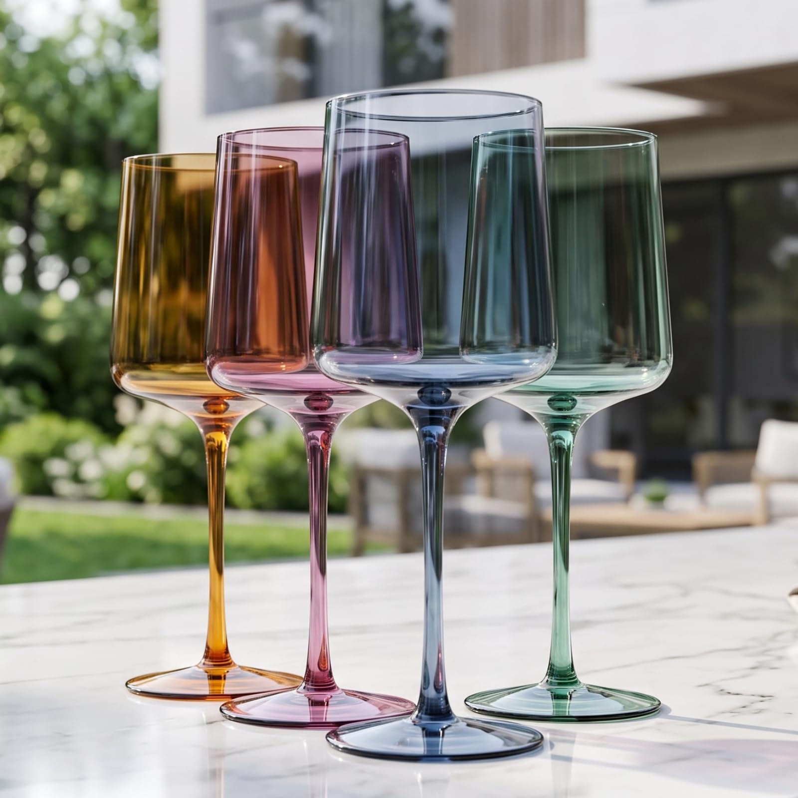 Farbige, quadratische Kristall-Weingläser – Wasser und Wein, 383 ml, niedliche pastellfarbene gedeckte Kristall-Cocktailgläser, einzigartiges Geschenk für Ehefrau, sie, Mutter, Freundin, Cocktails,