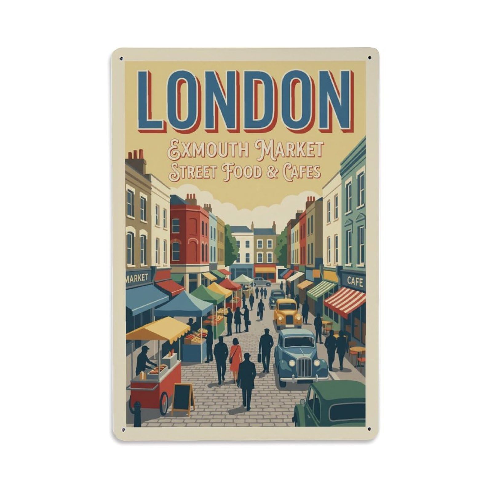 Vintage Travel London Exmouth Market Street Food District Clean England Metal Tin Sign Plaque Wall Decor for Cafe, Club Bar, Office, Home Garden Metal Poster 8x12Inch
