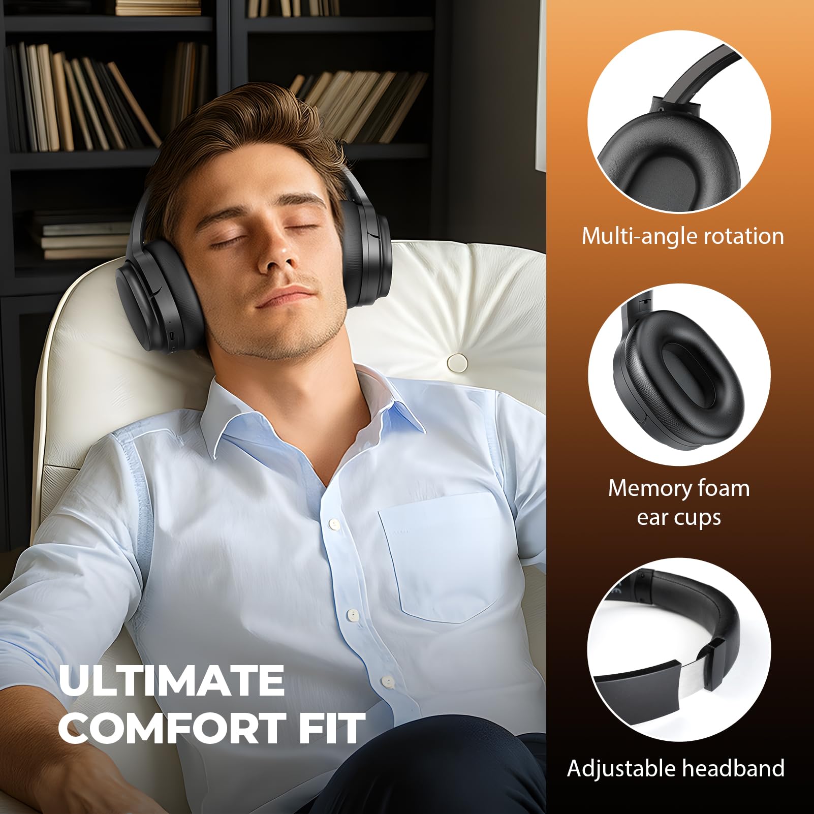 Vonaural Cuffie ibride con cancellazione attiva del rumore, modalità trasparenza, audio Hi-Fi, bassi profondi, cuffie Bluetooth over-ear wireless, 30 ore di autonomia, padiglioni auricolari in schiuma