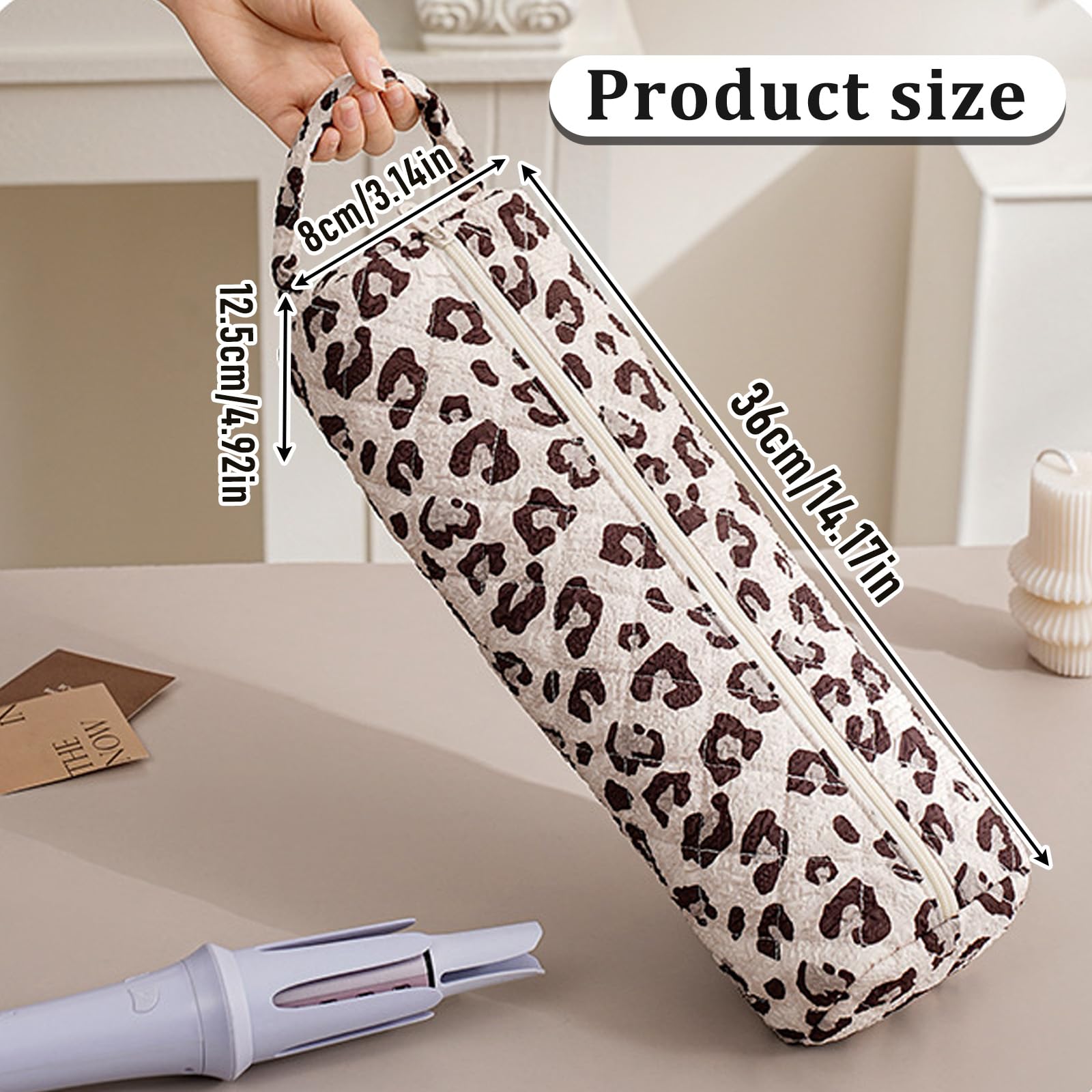 Leopardo Crema Bolsa De Almacenamiento De Viaje para Secador De Pelo, Portátil Funda Plancha Pelo Y Rizador, Ligera Bolsas Viaje para Airwrap Styler Herramientas De Peluquería Organizador