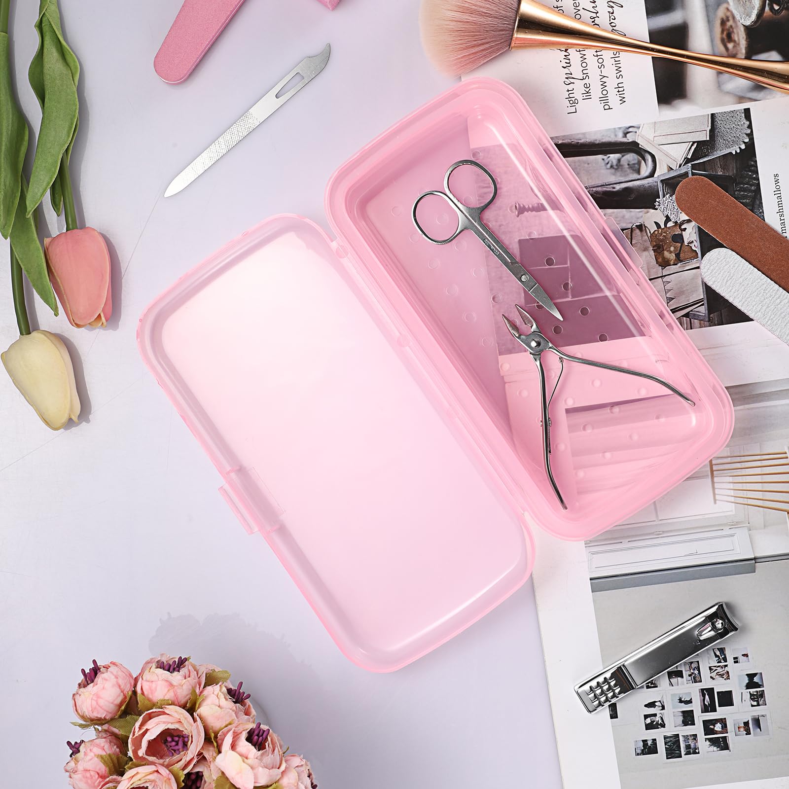 Nagelkunst-Werkzeug, Sterilisator-Tablett für Nagelhaarschneider, Maniküre, Nagelkunst-Werkzeug, transparent rosa