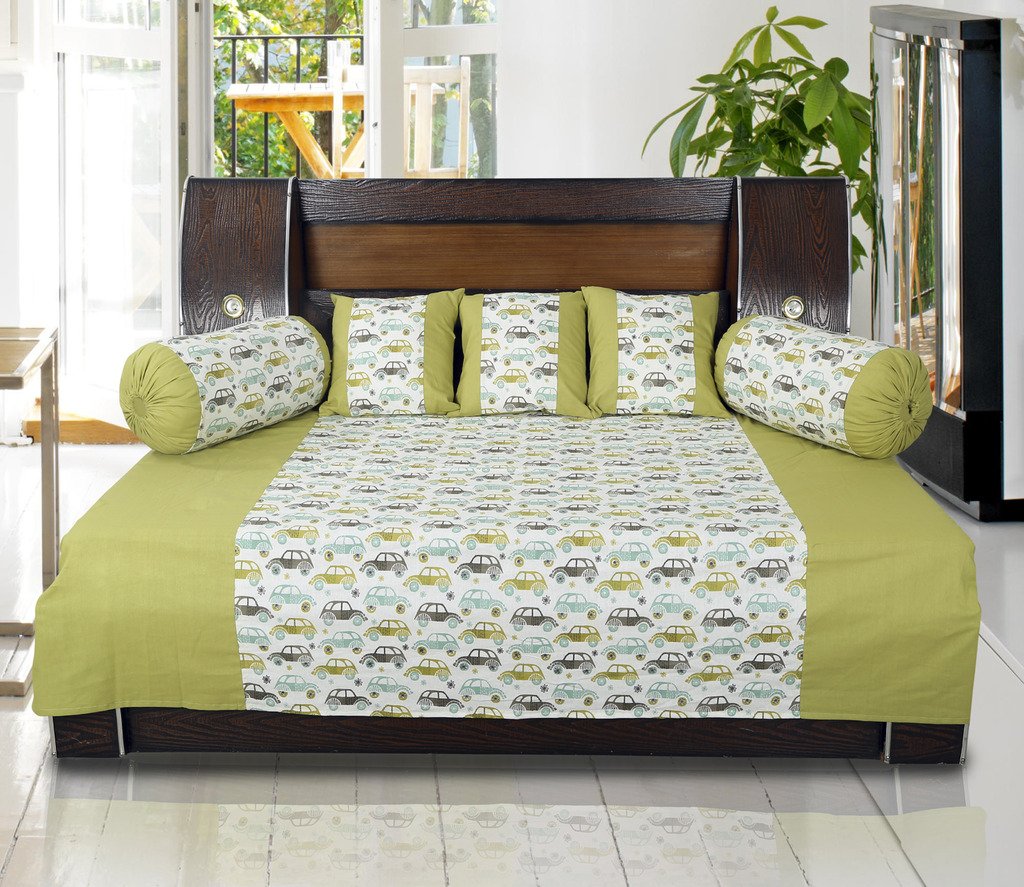 Dekor World Car Printed Cotton Green Diwan Set (Pack of 6)-image-37