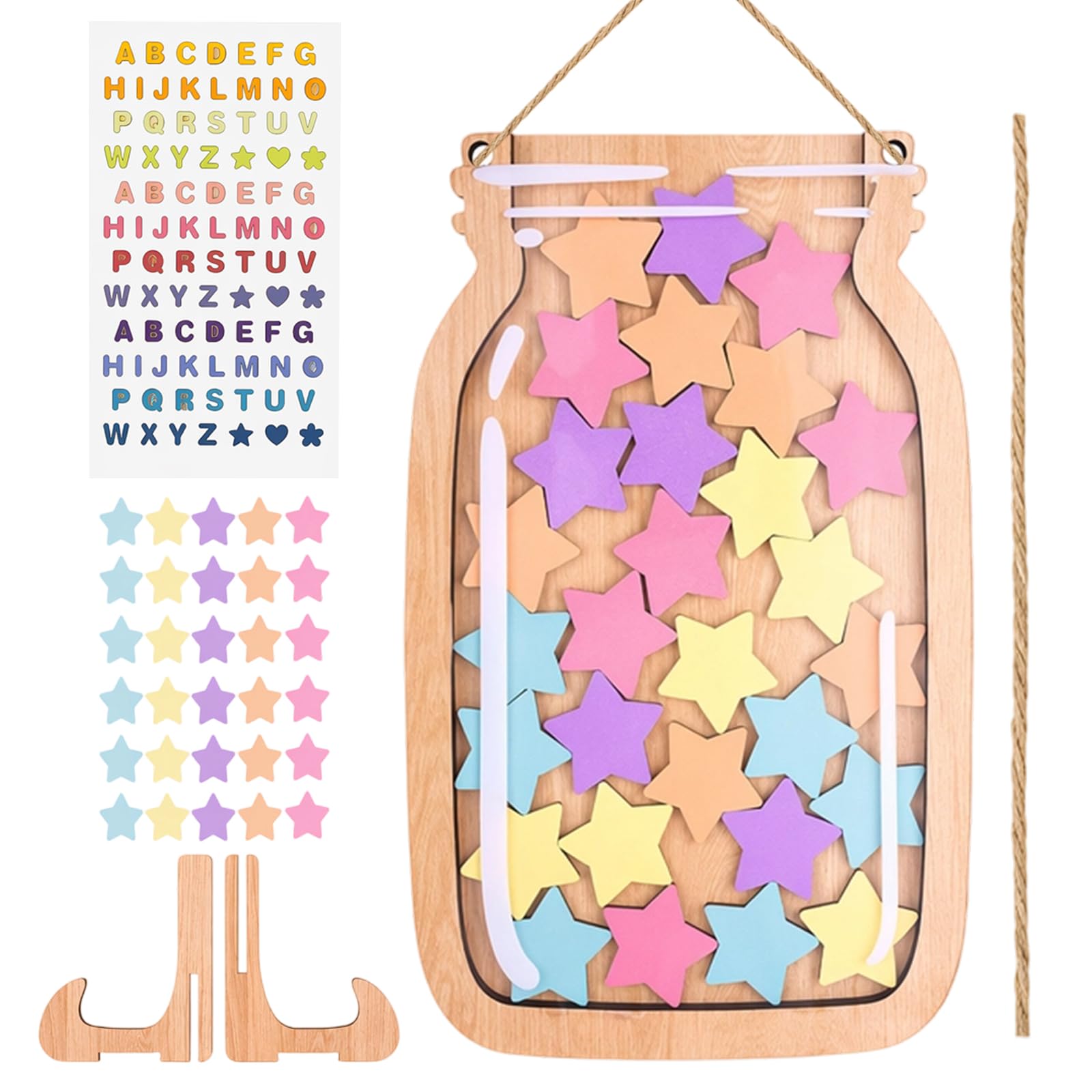 Star Reward Jar Set with 30 Star Tokens, Wooden Acrylic Incentive Reward Pot for Habit Tracking, Team Motivation & Personal Goals