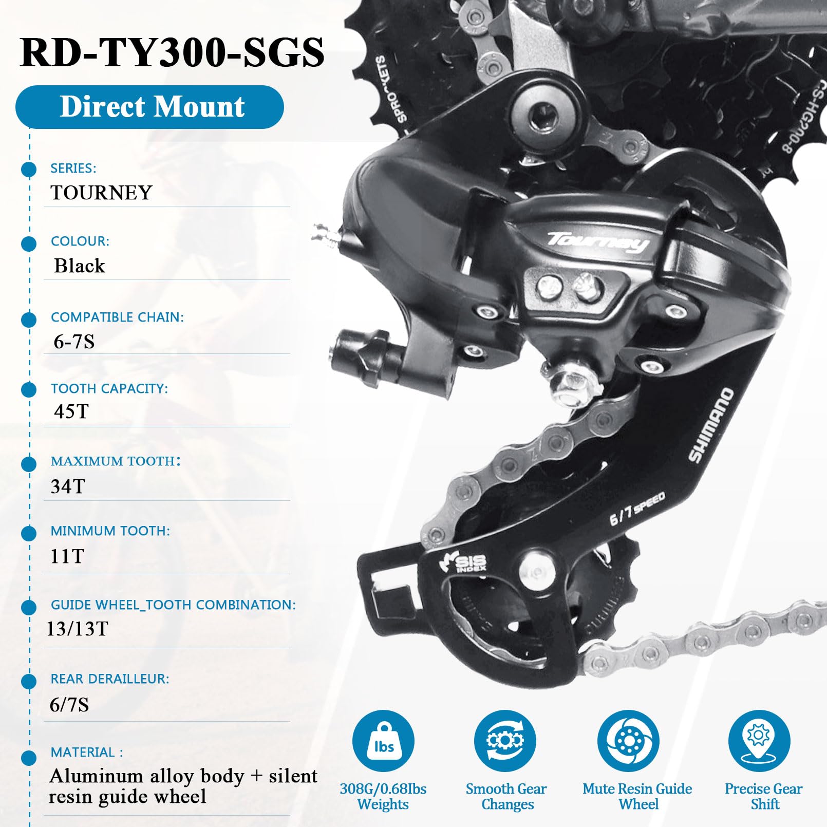 Airuzara Rear Derailleur RD-TY300 6/7Speed Rear Derailleur Direct Mount for Hybrid / Commuter Bikes Mountain Bike Road Bike Snowmobile Trail Bike