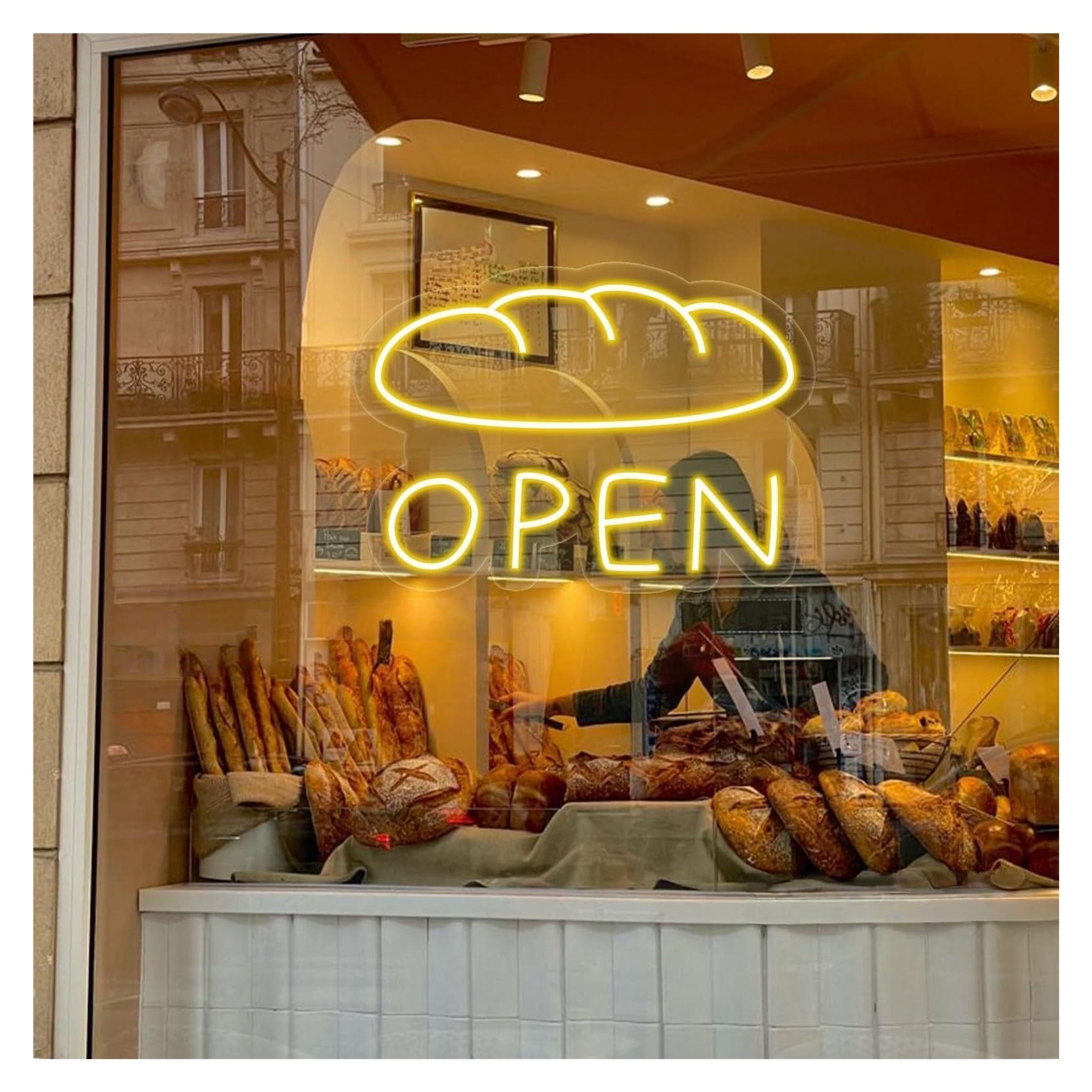 RONGCH Hanging Art Signs Bakery Open Neon Sign,Suitable for Bread Shop Window Decor with Dimmable 30cmx40cm(C)