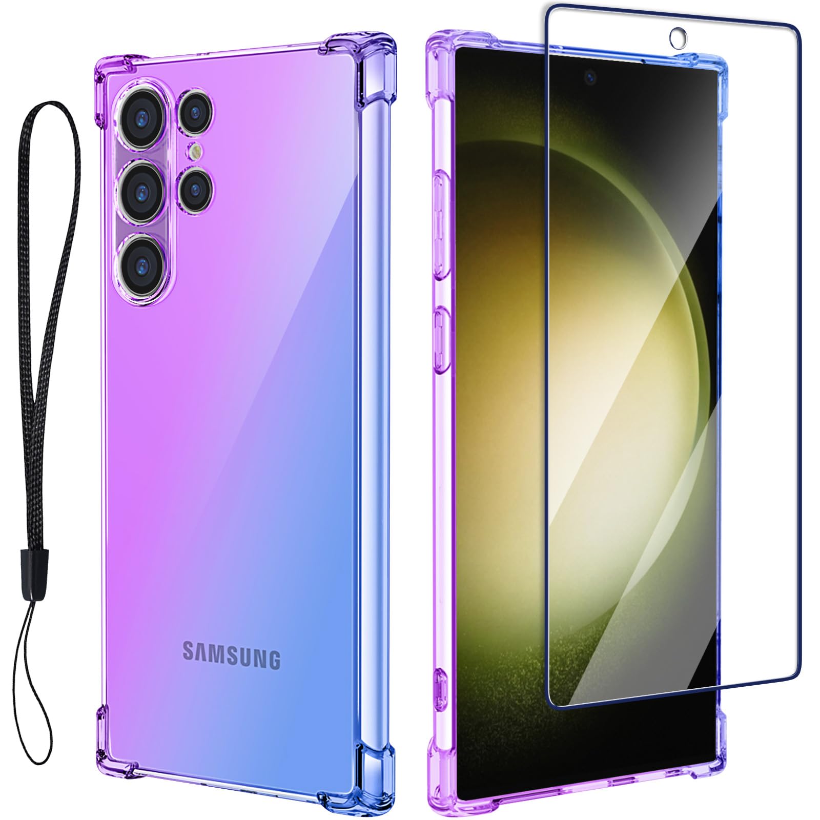 Coque Galaxy S23 Ultra transparente avec cordon TPU violet bleu - 8
