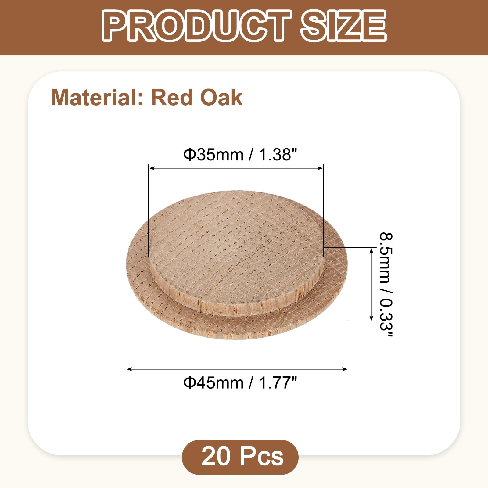 uxcell 20Pcs Wood Button Plugs, 35mm / 1.38