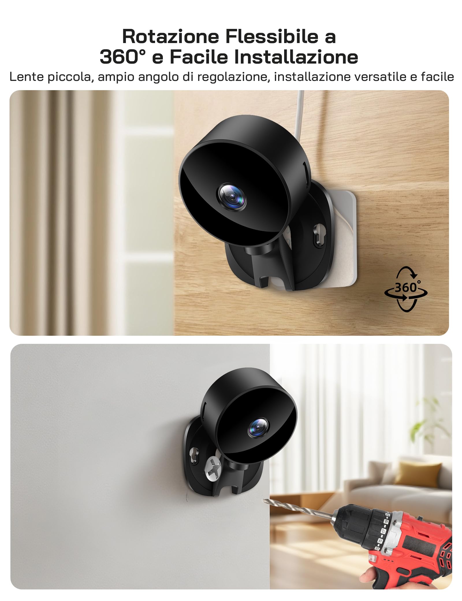 WOLFANG Telecamera WiFi Interno 1080P, Telecamera Sorveglianza Interno con Visione Notturna, Audio Bidirezionale, Compatibile con Alexa & Google Home, Nessun Abbonamento, Solo WiFi 2,4 GHz, 4 Pezzi