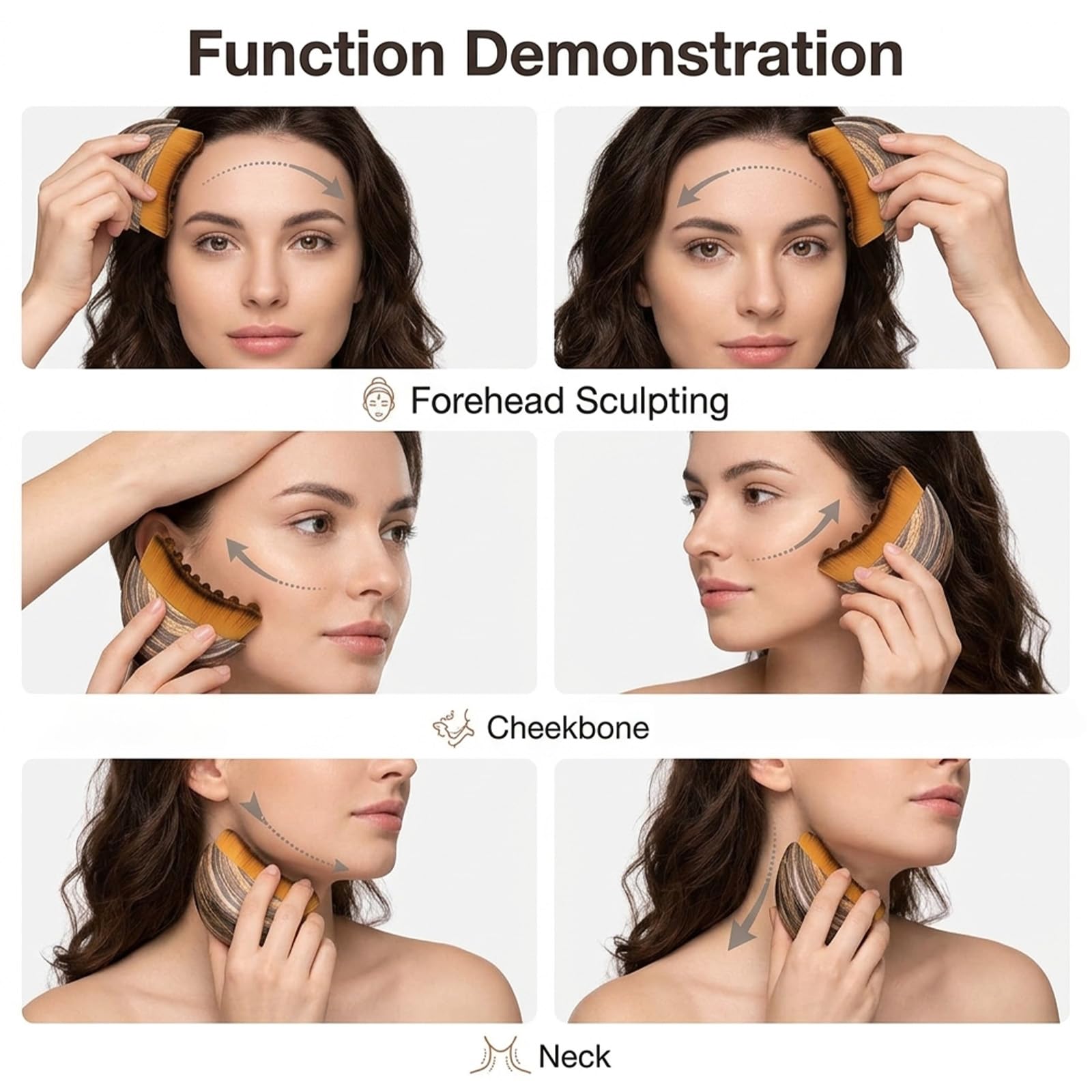 Spazzola viso in fibra alpina, spazzola per il viso, spazzola linfatica per il viso Lymphatic Contour Face Brush, Lymphatic Contour Face Brush, spazzola massaggiante Ge-Vision, Mento e Jawline