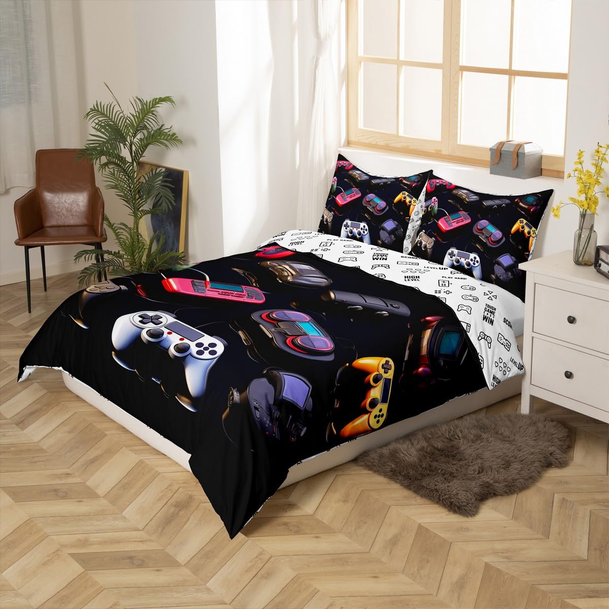 Kids Honeycomb Comforter Set Full Size Hexagonal Green Bedding Set for