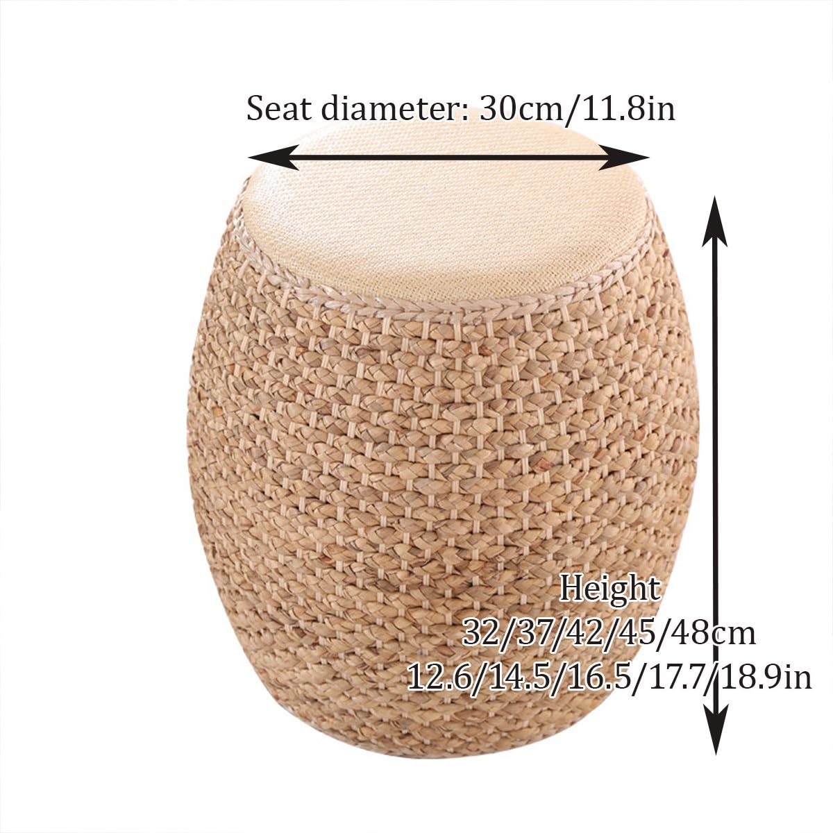 Taburete bajo de Madera Maciza con Asiento de bambú Trenzado a Mano, Robusto y cómodo, Taburete versátil para salón, Dormitorio o balcón, Uso Interior y Exterior(A,30 * 32CM/11.8 * 12.6IN)