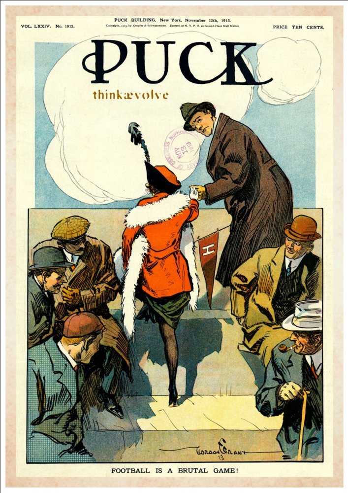 "Football Is A Brutal Game" (1913) A4 Glossy Vintage 'Puck' Magazine Cover Art Print