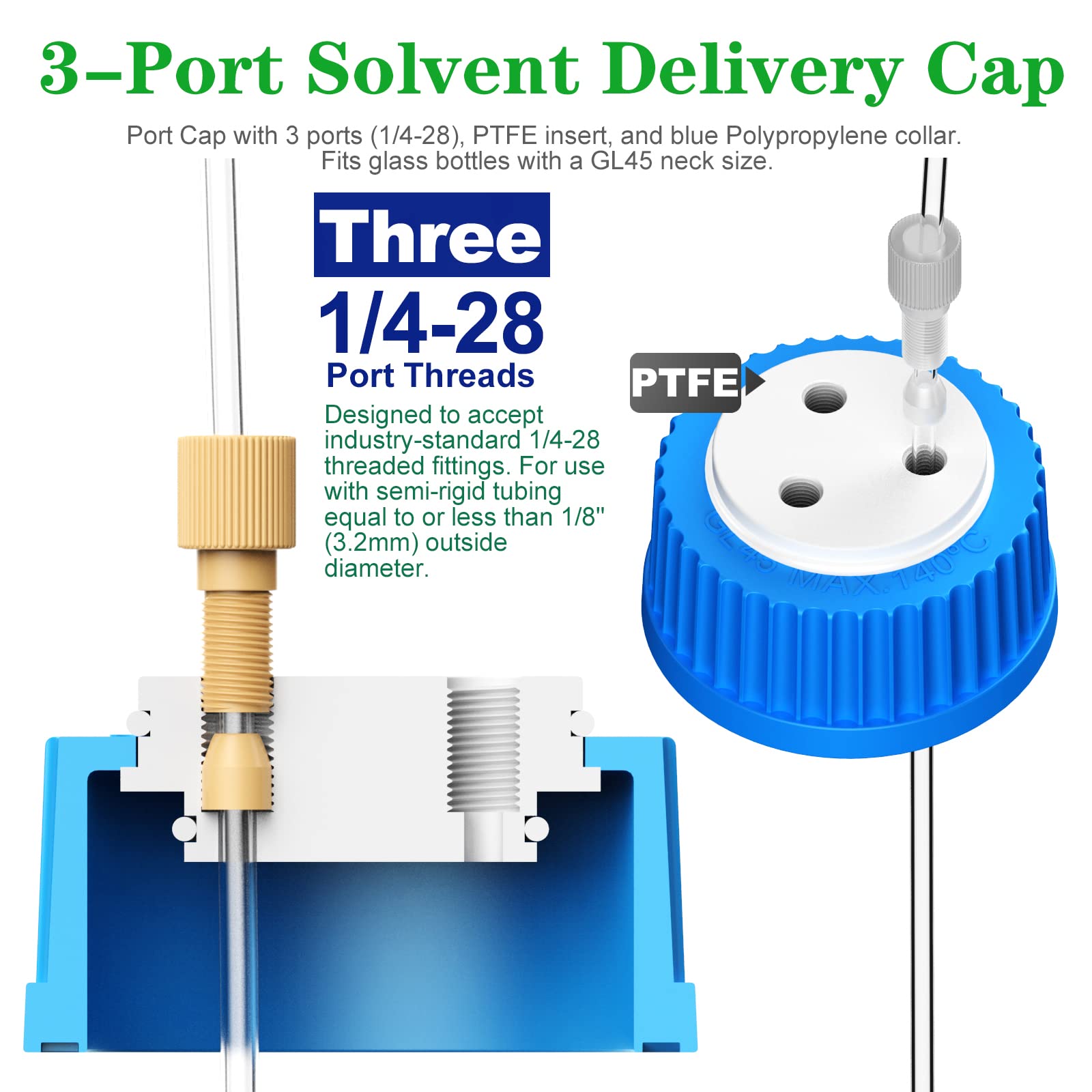 GL45 Sicherheits-Einfülldeckel 3-Port - Für 1/8-Zoll-Rohre | Mit Zwei 1/4-28 Gewindelöchern