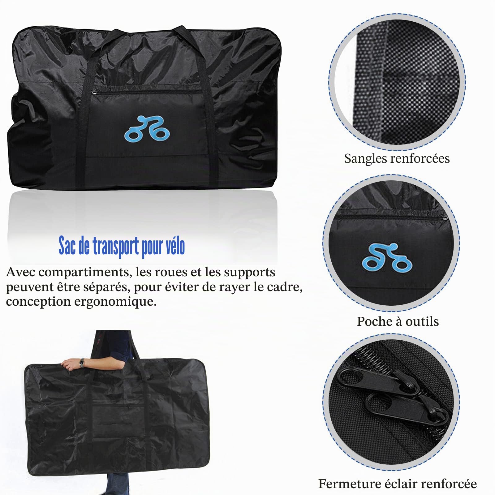 Sac de transport pour vélo 26-29 pouces - Sac de rangement pour vélo - Étanche - Épaississement - Pliable - Pour air, train, voyage