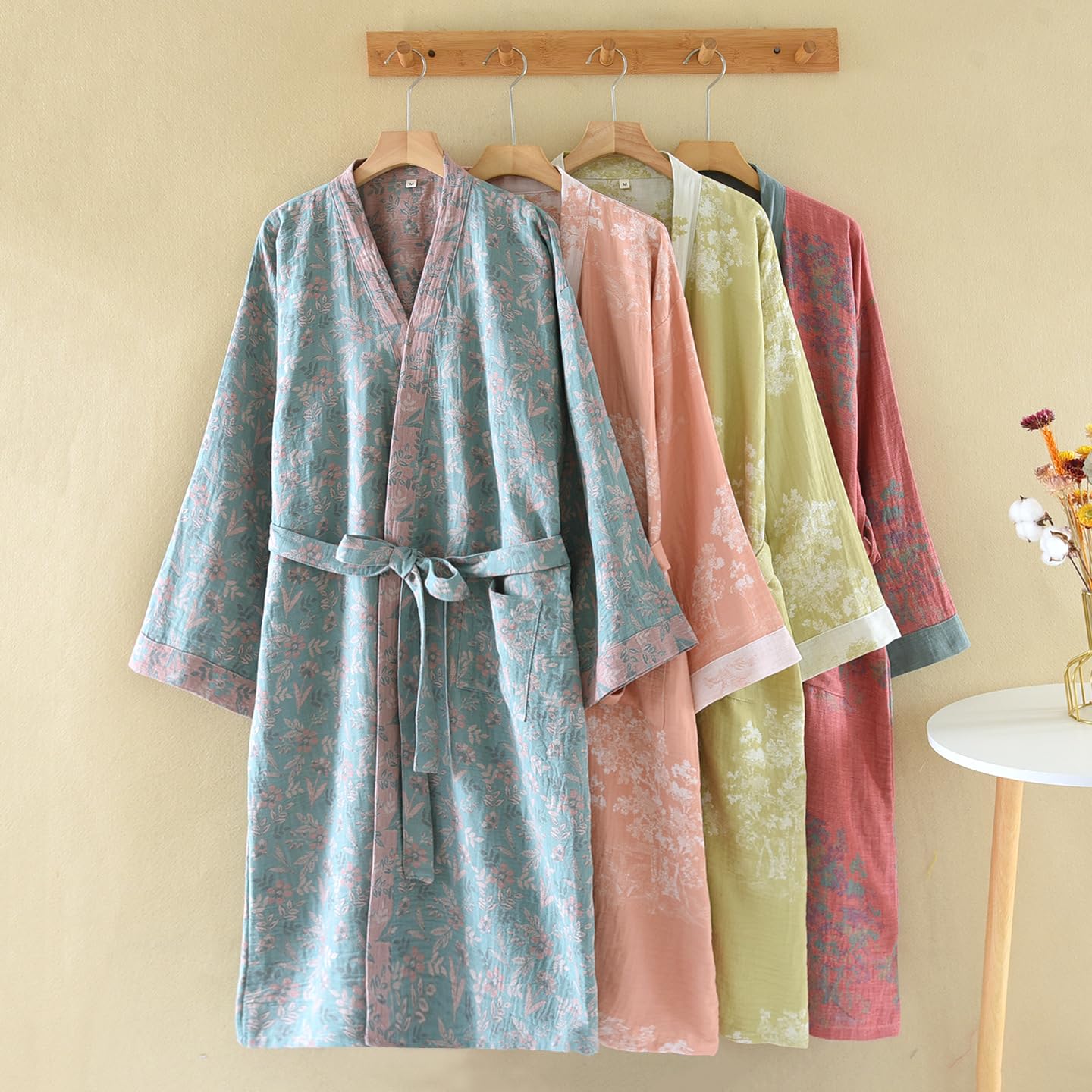Damskie japońskie kimono, 100% bawełny, gaza żakardowa, lekki szlafrok, yukata, odzież do sauny, odzież domowa