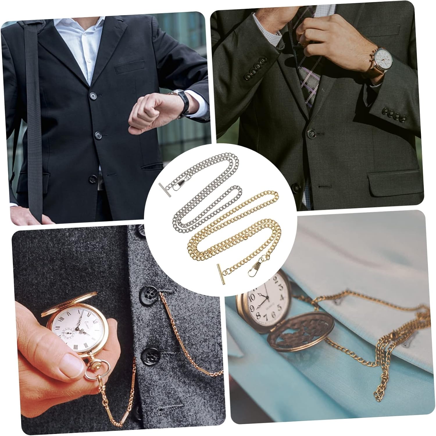 2pcs Bar Pocket Watch Chain Durable Decorative Jeans Belt Chain with Hook for Men and Women Rugged Design Present for Loved Ones