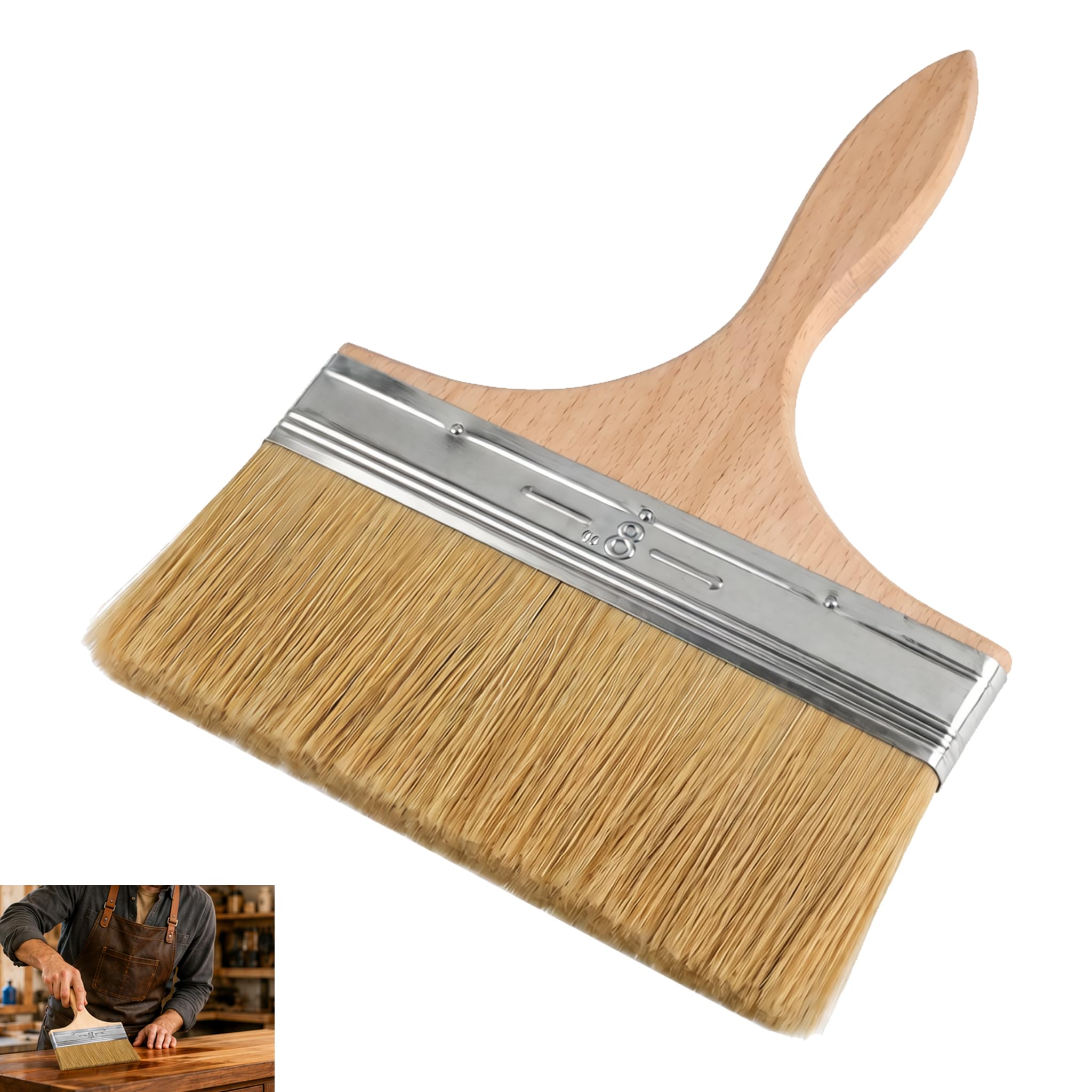 Oberflächenpinsel 170 mm, Holzlasurpinsel für den Außenbereich, robuster Holzgriff, Bürste für Lack, Öle, Farbe auf Wasser oder Lösungsmittel, einheitliche Anwendung für Innen- und Außenprojekte