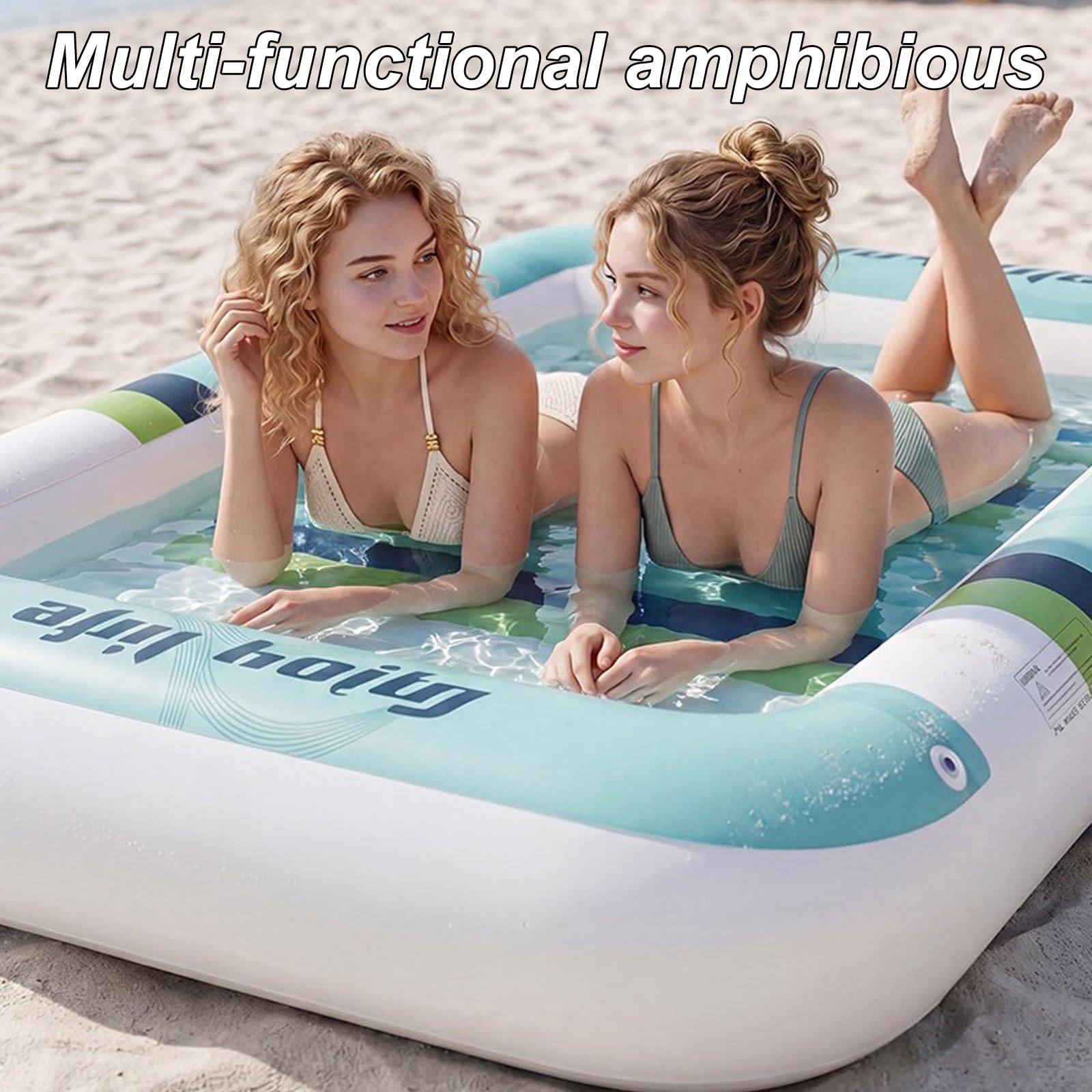 Matelas Gonflable Piscine, Chaise Longue Gonflable Piscine avec Auvent Amovible et Poignées, pour la Plage ou Le Bord d'un Lac