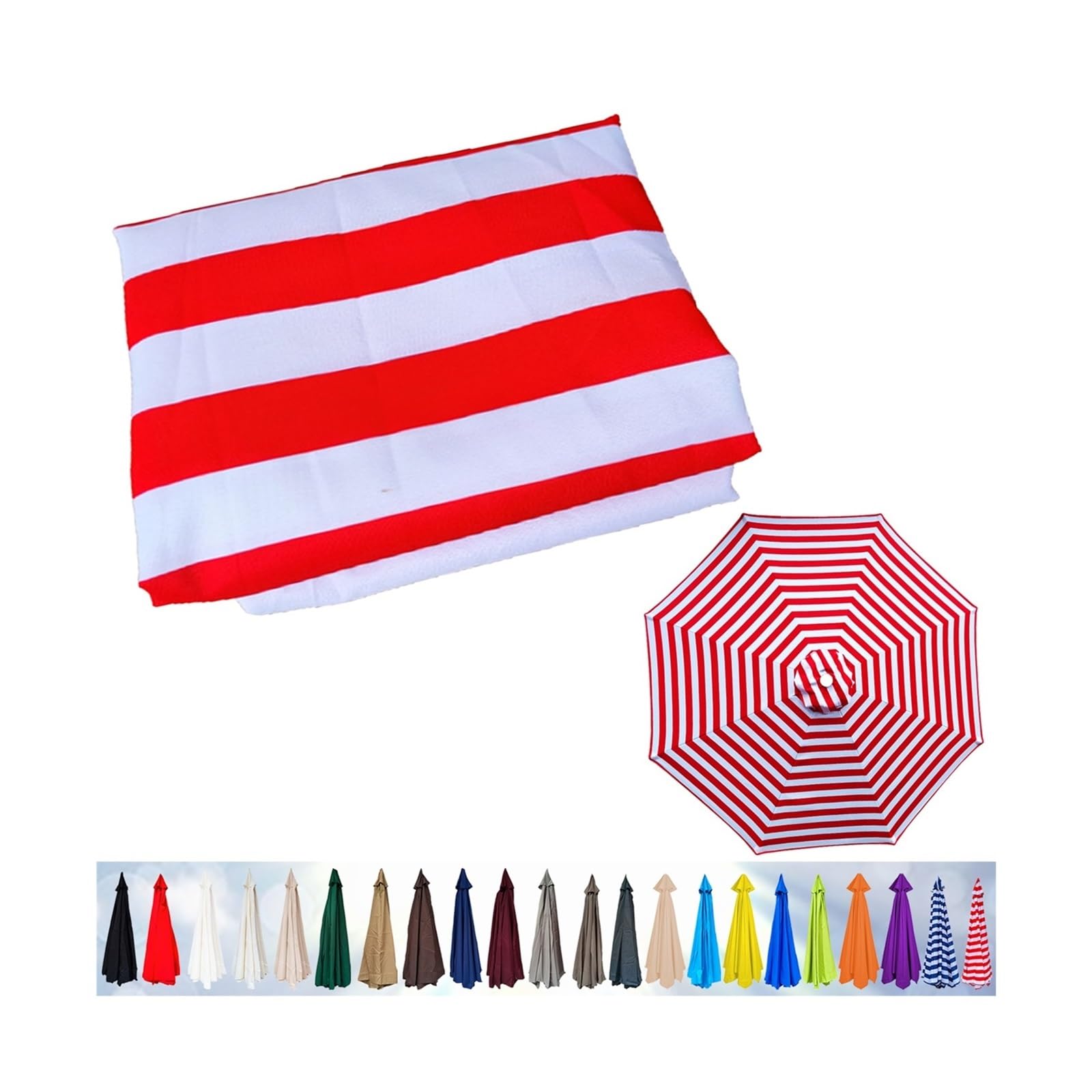 Replacement Parasol Canopy, Garden Umbrella Cover 6/8 Arms, Patio Replacement Cover for 2m/2.3m/2.5m/2.7m/2.8m/3m/3.5m(Red and White,6ribs:270cm)