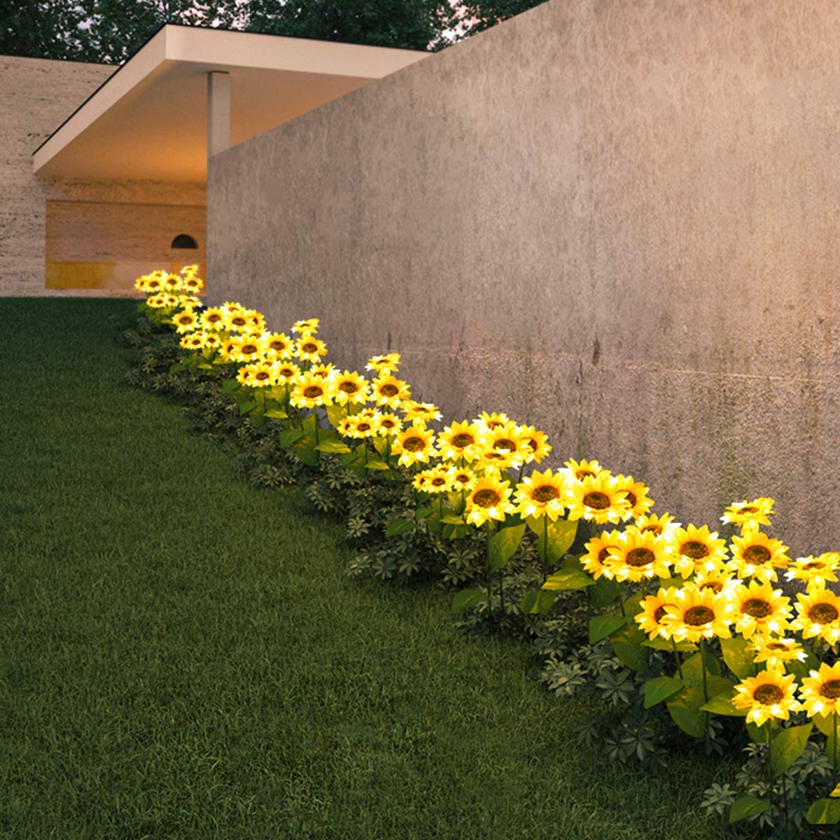 Luci Solari per Esterni da Giardino, DINOWIN Girasole Forma Impermeabile Giardino Solare Esterno Decorativi per Matrimoni, Feste,Prato, Sentieri, Recinti, Bianco Caldo (Girasole)